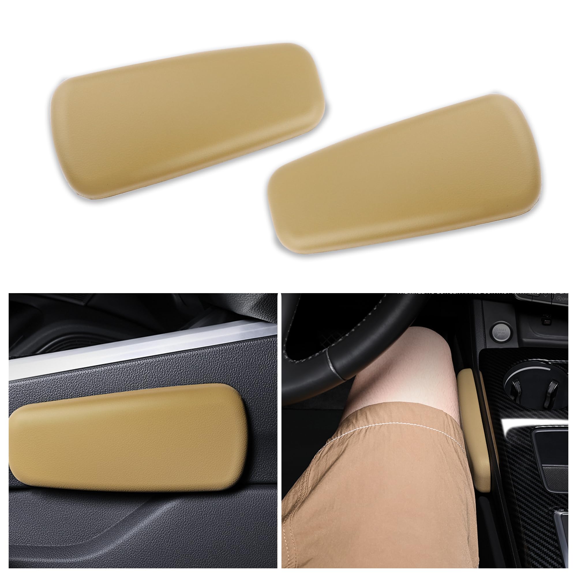 2PCS Soft Leather Elbow Pad Arm Rest for Car - Universal Comfort Support Pillow with One-Piece Molding, Knee Cushion & Door Armrest Pads (Beige) - Perfect for Long Drives & Road Trips