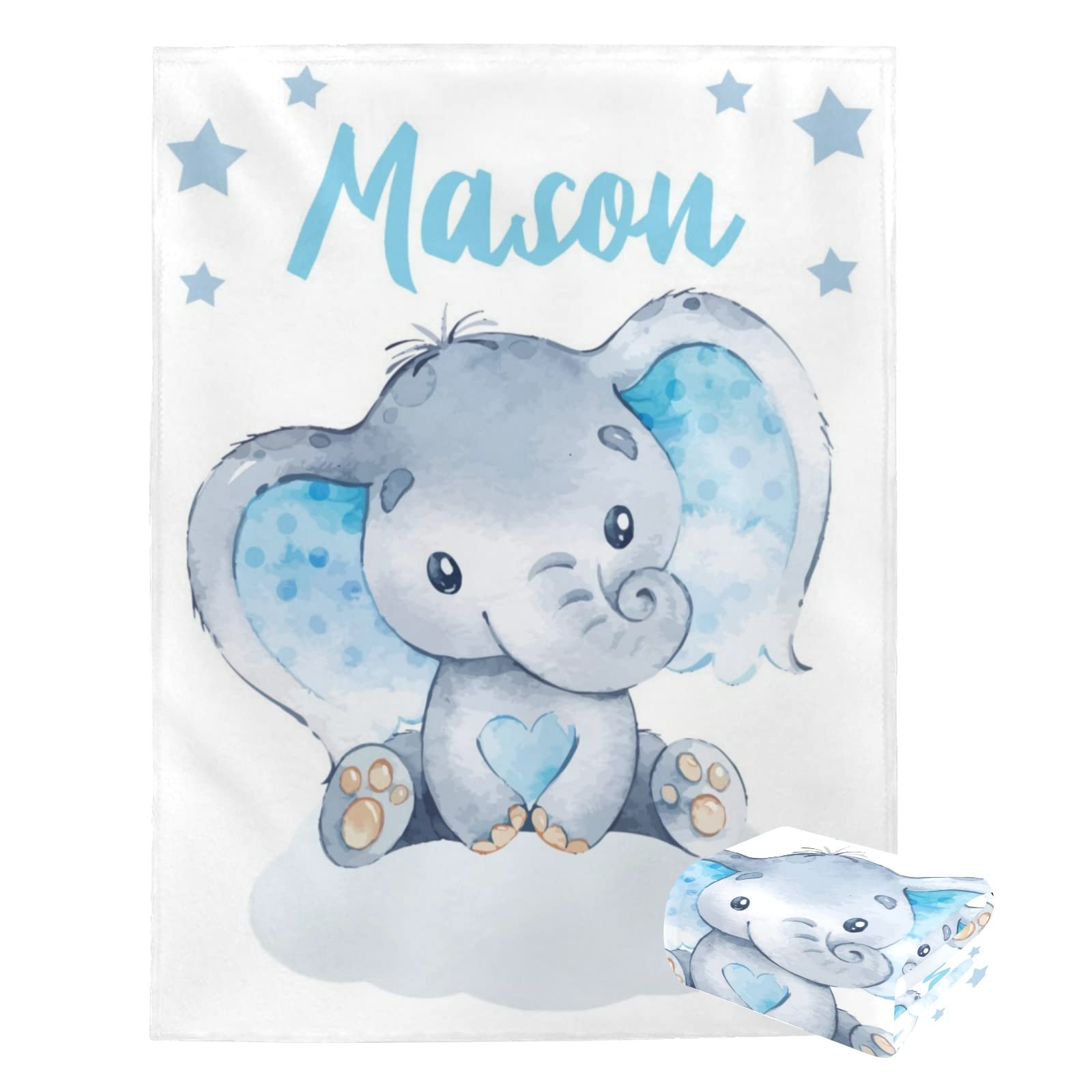 Custom Personalized Baby Blanket with Name - Elephant Design Receiving Blanket for Newborns, Toddlers (Girls & Boys) | Nursery Decor, Baby Shower Gift, Birthday Present | Perfect for Cuddling, Swaddling & Nursery Decorations