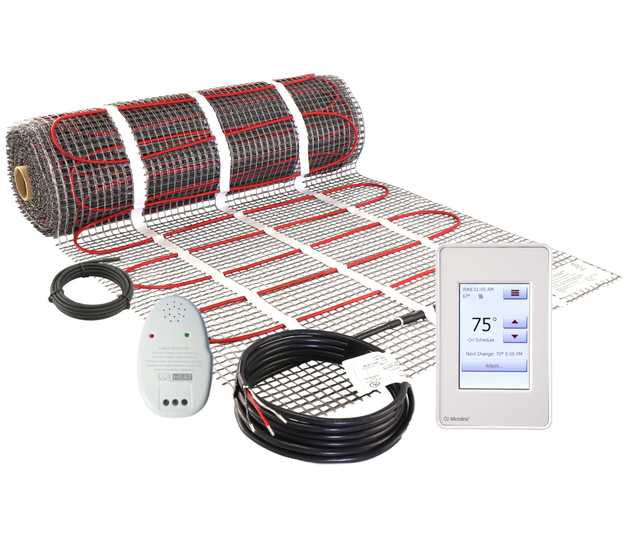 25 Sqft Electric Radiant Floor Heating Mat Kit - 120V Under Tile, Stone & Laminate Floor Warming System with Programmable Thermostat (UDG4 OJ Microline), GFCI & Sensor - Perfect for Bathroom, Kitchen & Basement Floor Heating