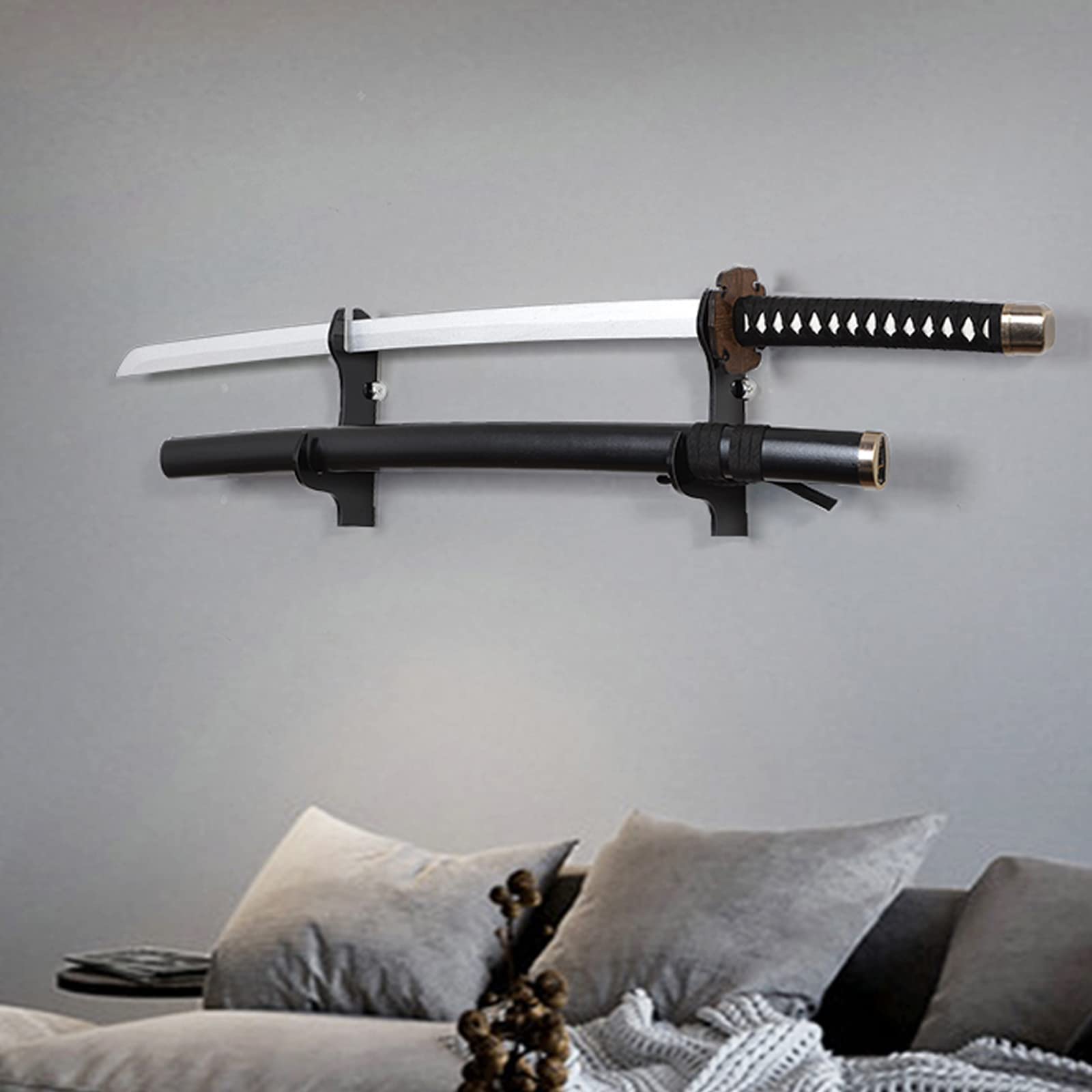 Black Plexiglass Katana Sword Display Wall Mount - Samurai Sword Holder & Stand for Home Decor, Martial Arts Studio, or Anime Fan Collection (Swords Not Included)