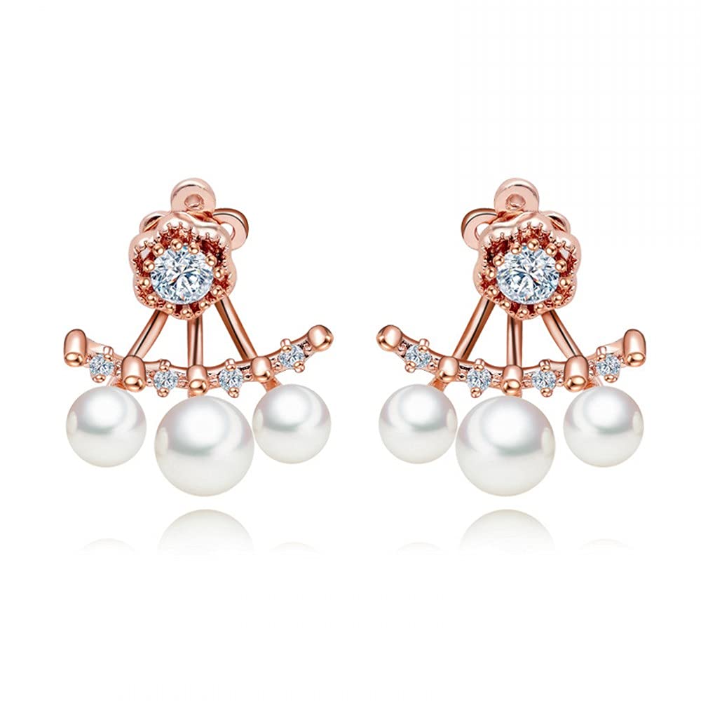 TEEMI Hypoallergenic Dainty Flower Pearl Stud Earrings for Women - Round Cubic Zirconia CZ Rose Gold Plated Ear Jewelry - Perfect for Weddings, Parties & Everyday Elegant Wear