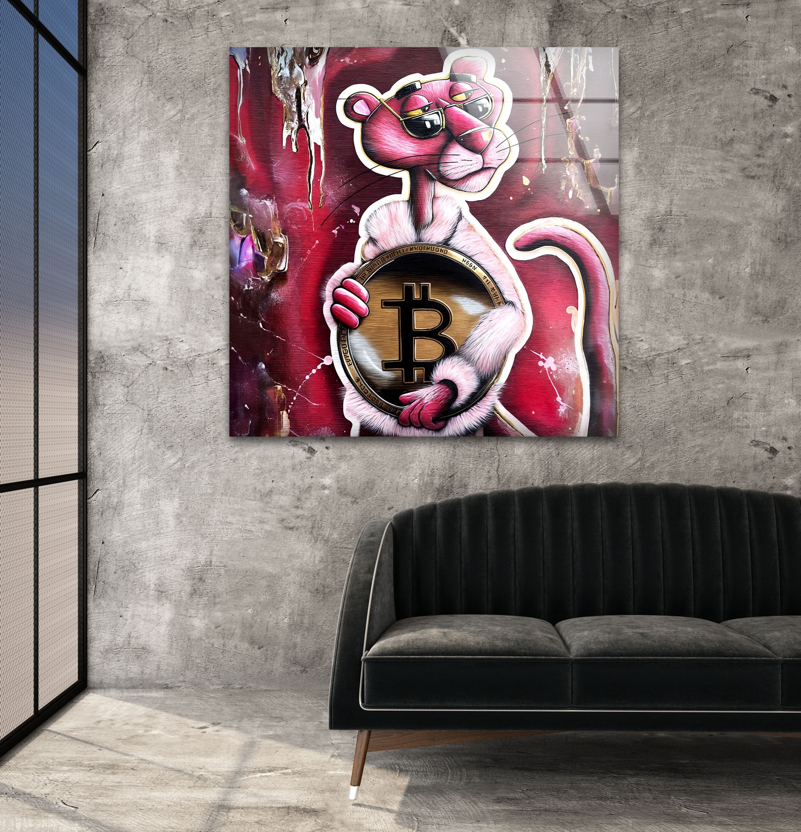 Bitcoin Panther Glass Wall Art - Modern Crypto Decor for Home & Office - Perfect for Living Room, Bedroom, or Office Wall Decor