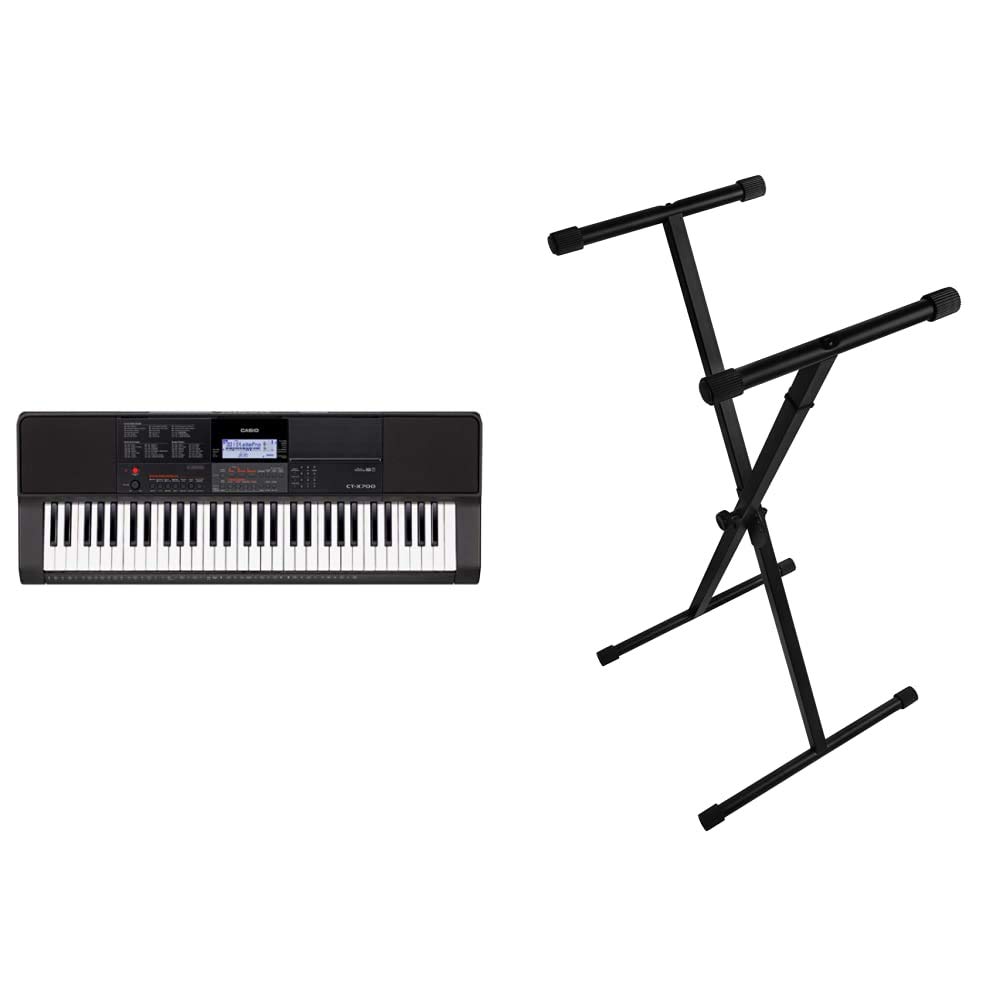 Casio CT-X700 61-Key Portable Keyboard with OnStage KS7190 Classic Single-X Keyboard Stand - Black | Home Studio, Live Performance & Music Practice Essentials