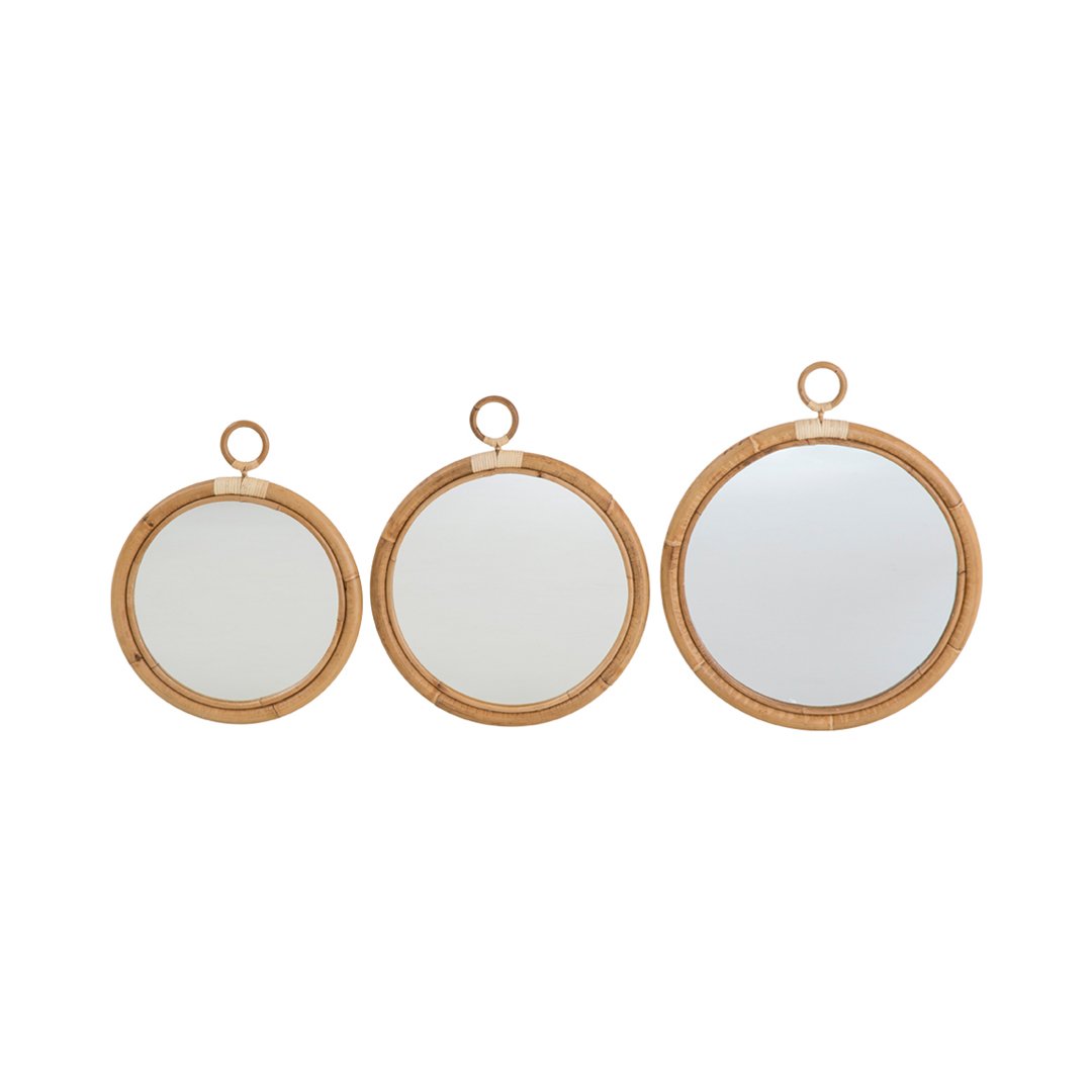 Sika Design Ella Mirror - Modern Round Wall Mirror for Home Decor, Living Room, Bedroom & Entryway - Handcrafted Rattan & Steel Frame - Perfect for Boho, Coastal & Farmhouse Style Interiors