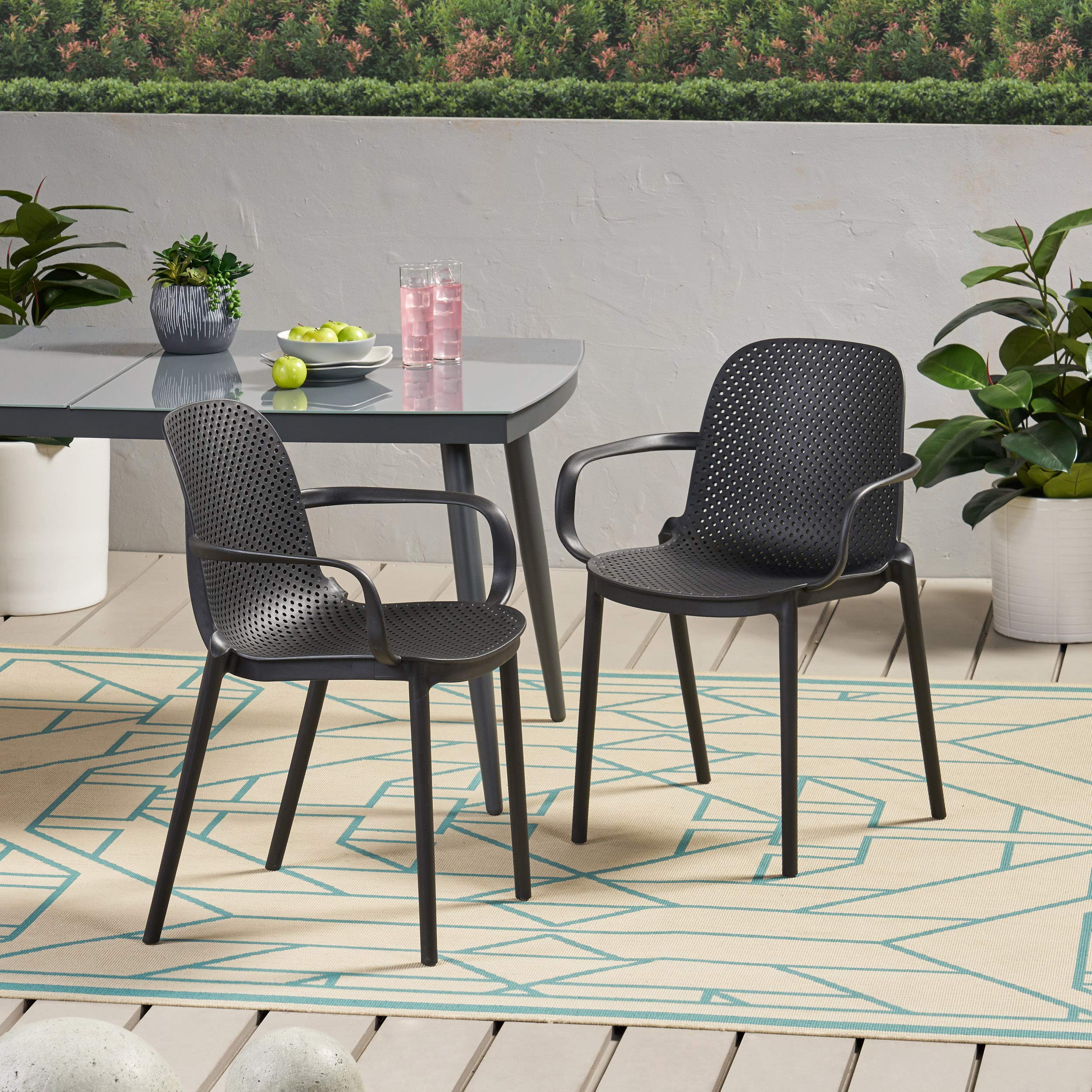 Christopher Knight Home Yanira Outdoor Dining Chair Set of 2 - Black Patio Chairs for Garden, Poolside, Backyard & Restaurant Seating