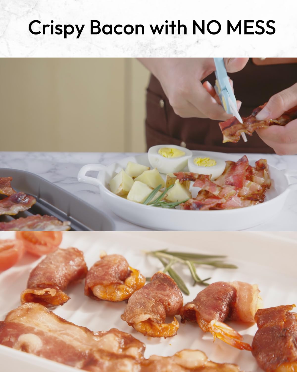 JILLMO Large Silicone Bacon Cooker Tray for Microwave Oven - Grey | Perfect for Quick & Easy Breakfast, Camping & Keto Diet Meals