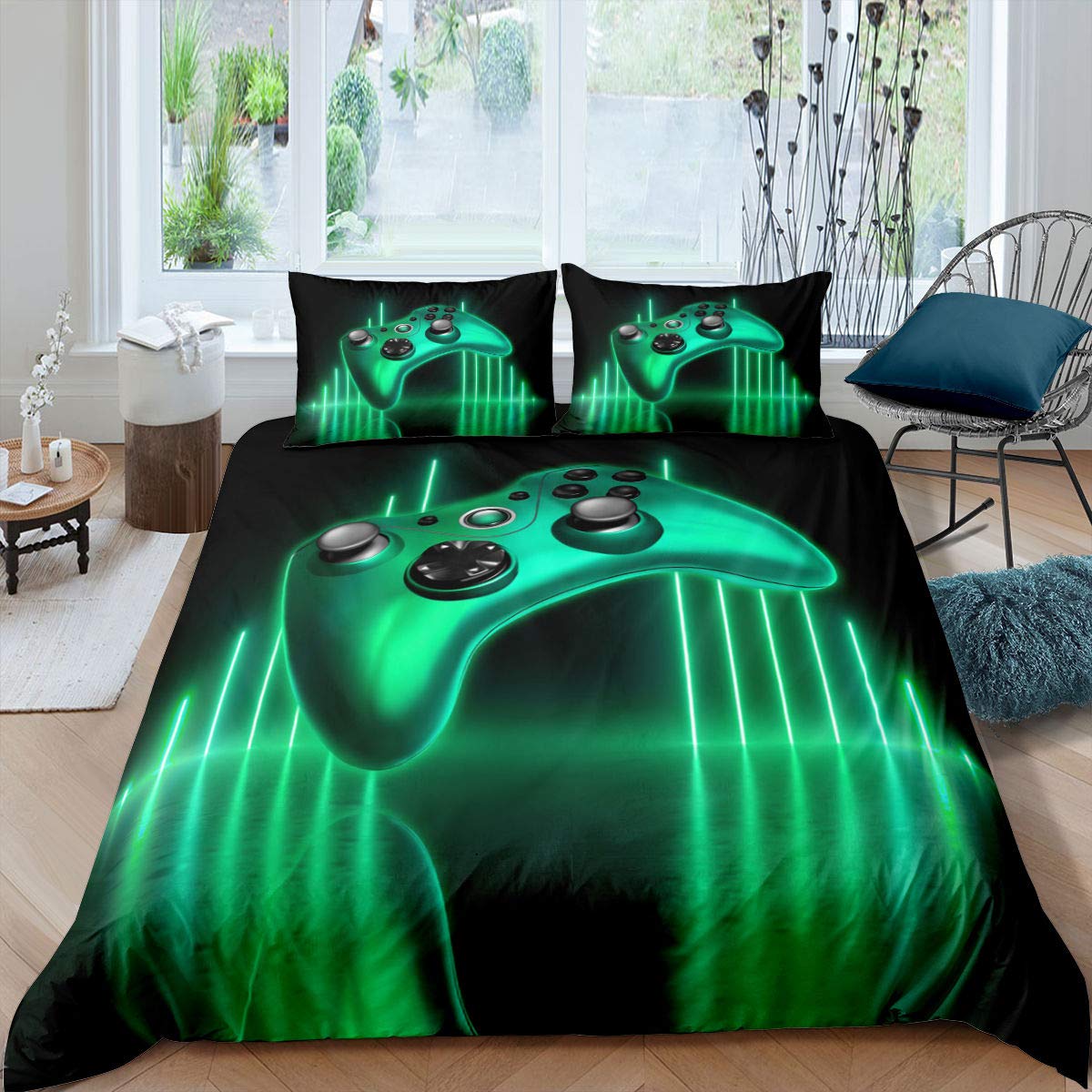 Erosebridal Gaming Bedding Set for Boys - Twin Size Duvet Cover with Gamepad Design, 2-Piece Set Includes Pillow Sham - Perfect for Teen Boys' Bedroom Decor & Gamer Themed Sleepovers