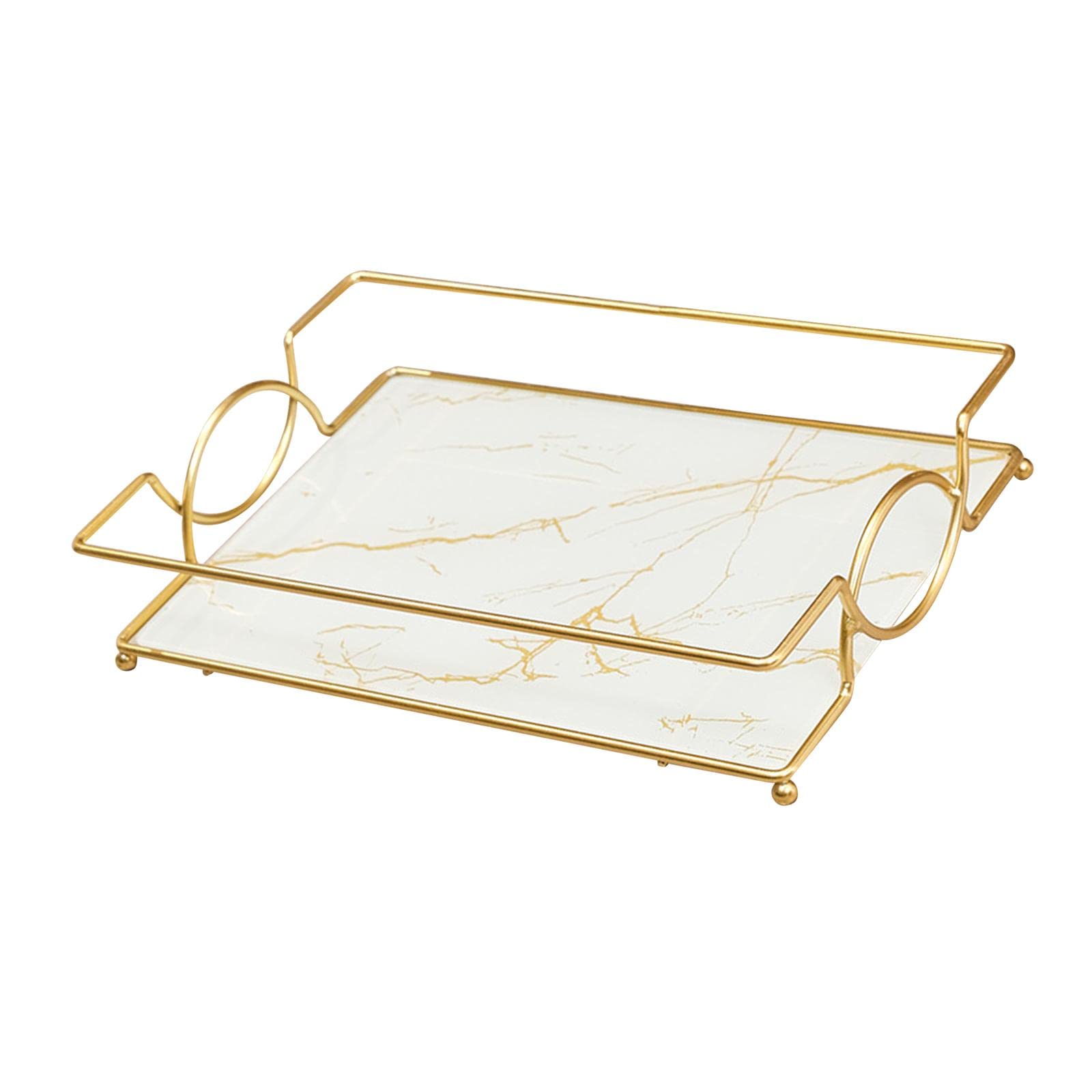 Milageto Marble Print Bathroom Vanity Tray - Jewelry Dish & Skincare Organizer for Perfume, Soap, Towels - White Serving Tray for Bedroom Dresser, Kitchen Sink & Bathroom Countertop Decor