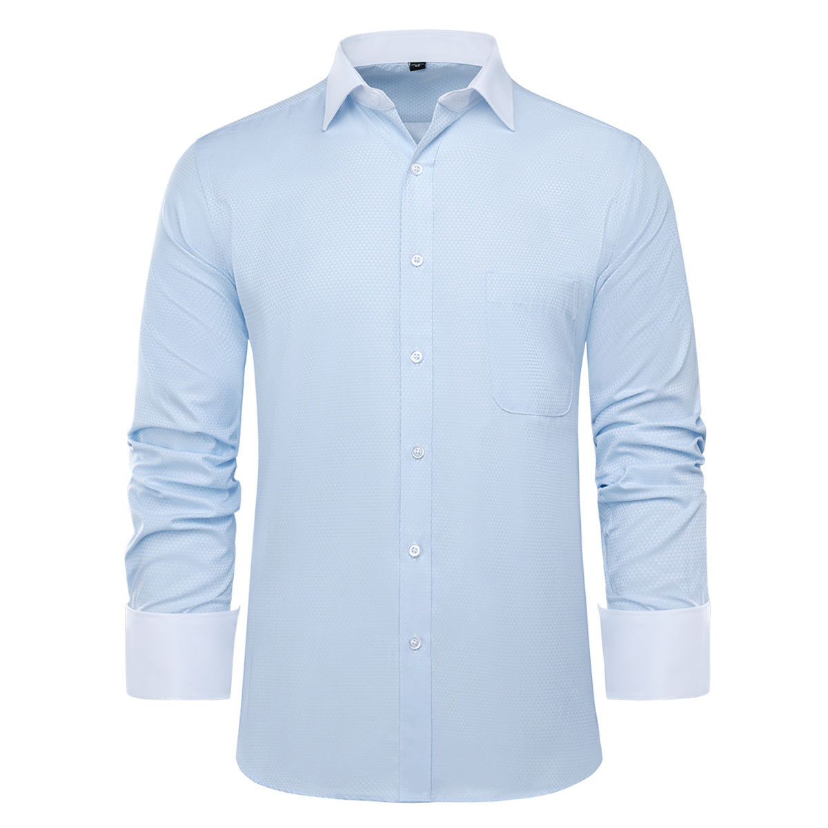 Men's Slim Fit Button Down Dress Shirt - Light Blue Striped Checked Formal Shirt for Office, Business, Wedding & Special Occasions