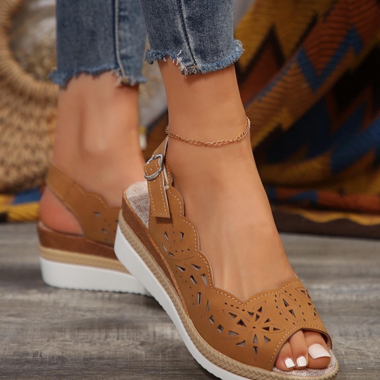 Women's Summer Wedge Fish Mouth Roman Sandals - Comfortable Dressy Sandals for Women | Size Available | Perfect for Beach, Vacation & Casual Outfits