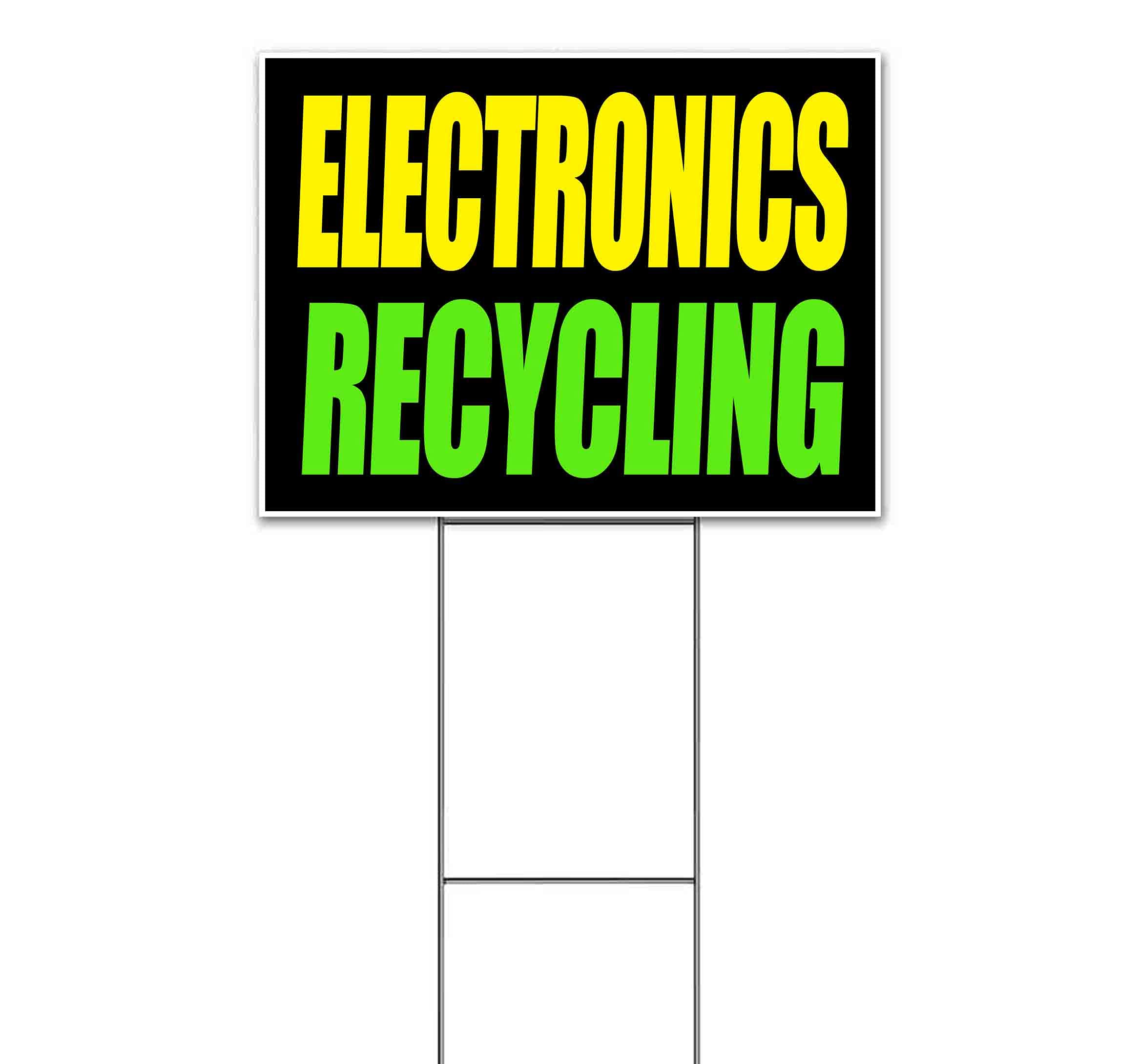 18x24 Inch Electronics Recycling Yard Sign with Metal Step Stake - Bulk Discounts & Multi-Packs Available | Durable Bandit Style Advertising Sign for Community Events, Schools & Waste Collection Points (Made in USA)