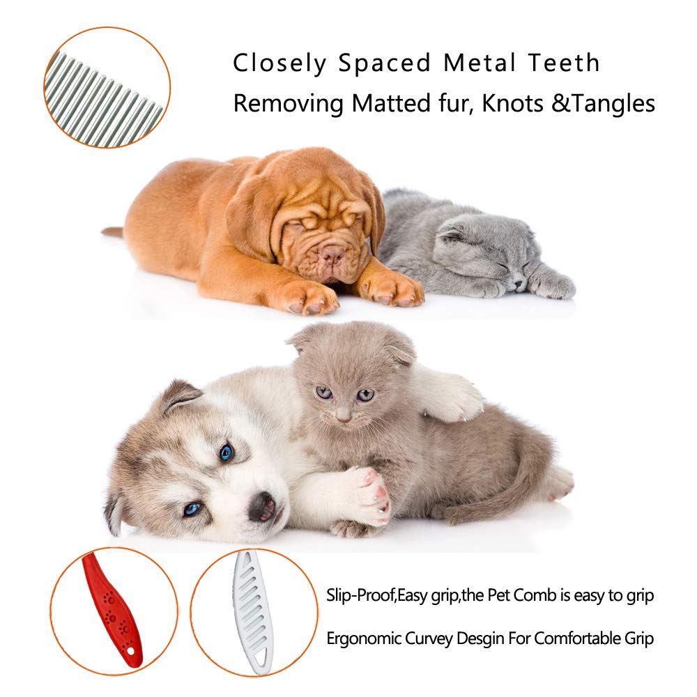 Pet Grooming Comb for Dogs & Cats - Stainless Steel Deshedding Brush for Matted Fur, Knots & Tangles - 2 Pack Small Pet Combs for Shedding Control & Hair Removal - Perfect for Daily Grooming & Coat Maintenance at Home