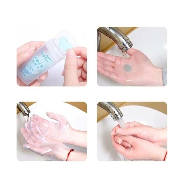 50Pcs Disposable Travel Soap Sheets | Portable Mini Paper Soap for Hand & Face Washing | Antibacterial & Hygienic | Perfect for Camping, Hiking, Gym & Airplane Travel