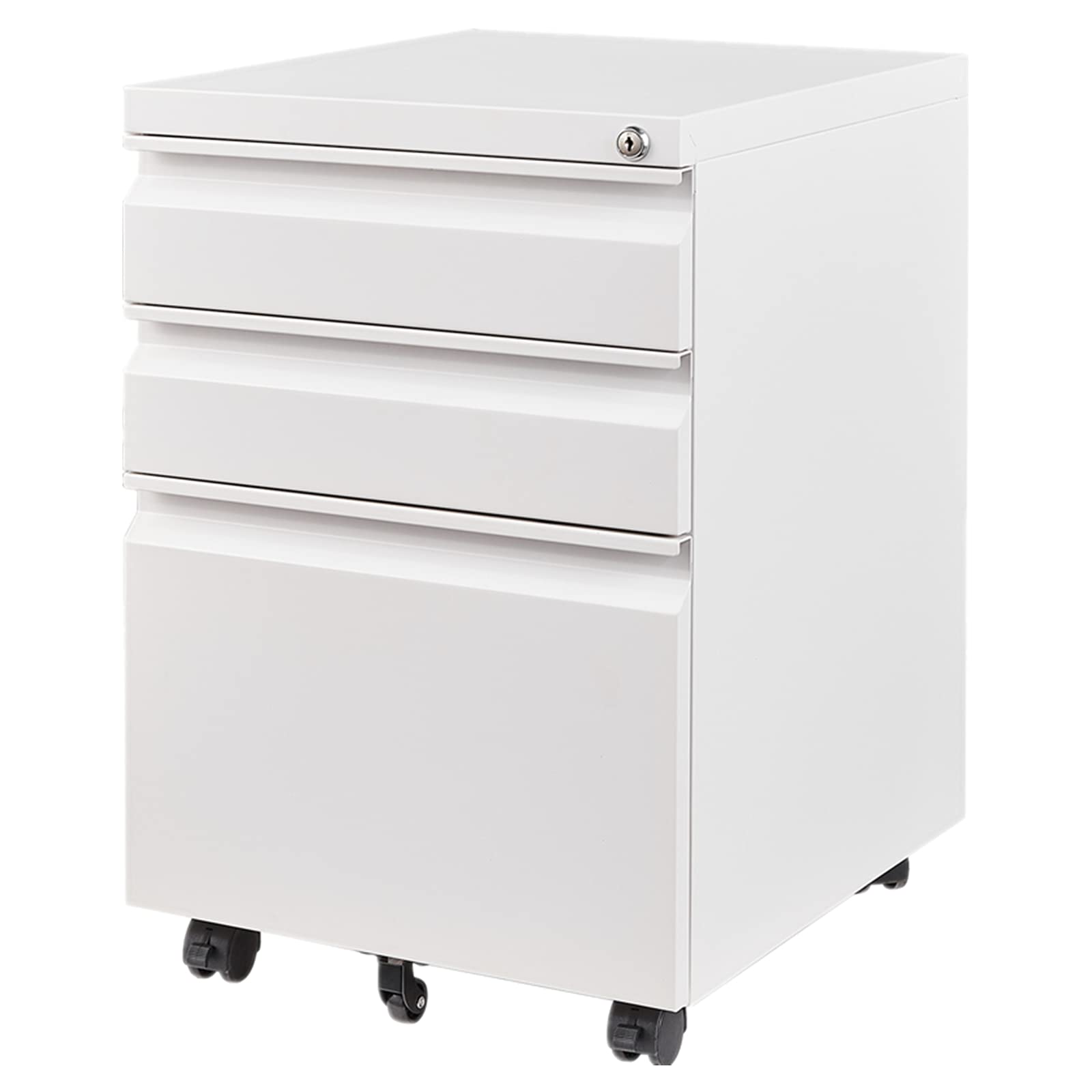3-Drawer Locking Metal File Cabinet with Wheels - Mobile Vertical Storage for Office & Home - Fully Assembled (White) - Organize Documents, Files & Supplies in Style