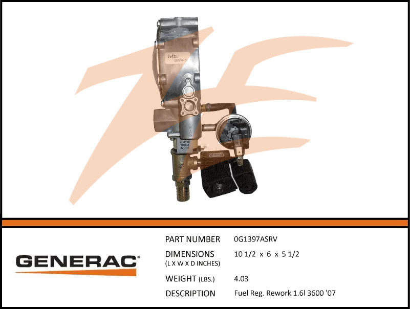 Generac 0G1397ASRV Fuel Regulator RK 1.6L 3600 RPM Replacement Part for 2007 Models - Compatible with Generac Generators for Home & RV Power Backup