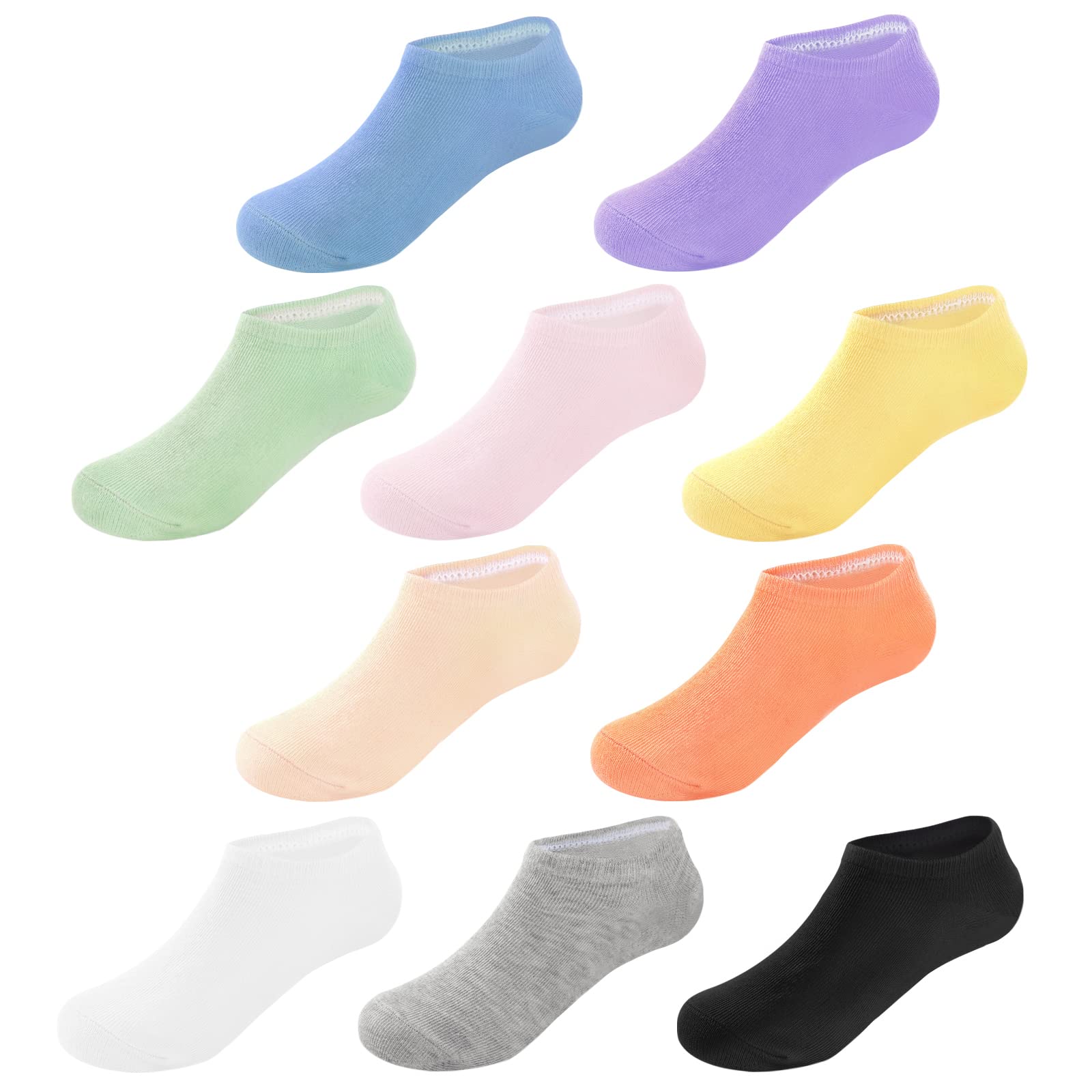 Witwot 10 Pairs No Show Socks for Kids - Breathable Non Slip Low Cut Ankle Socks for Girls & Boys - Perfect for School, Sports & Everyday Wear