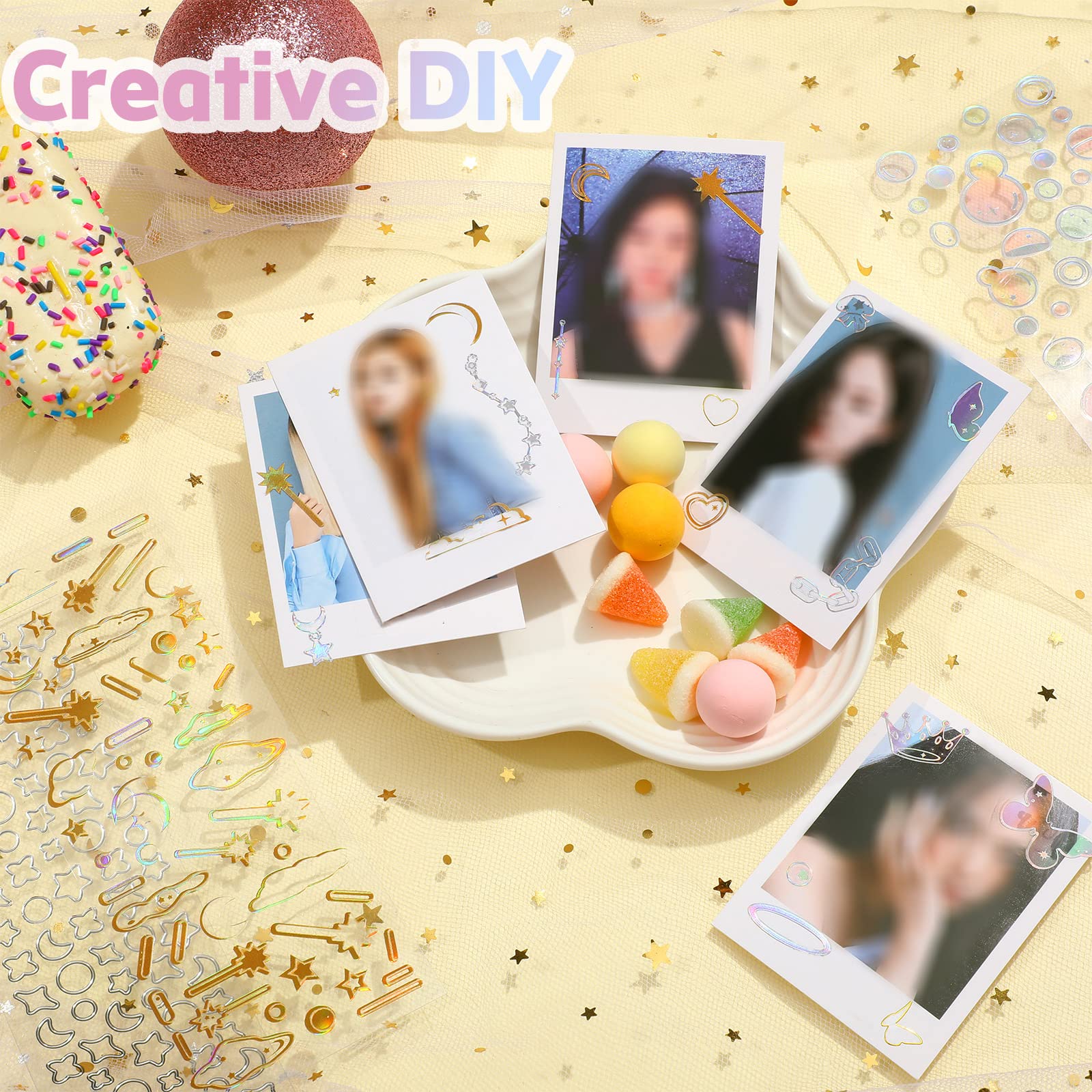 Gersoniel 18 Sheets Cute Korean Stickers Set - Y2K Shiny Kpop Photocard Stickers, Waterproof Adhesive for Scrapbooking, Planner, Diary & Crafts | Perfect for Kpop Fans, Bullet Journals & DIY Projects