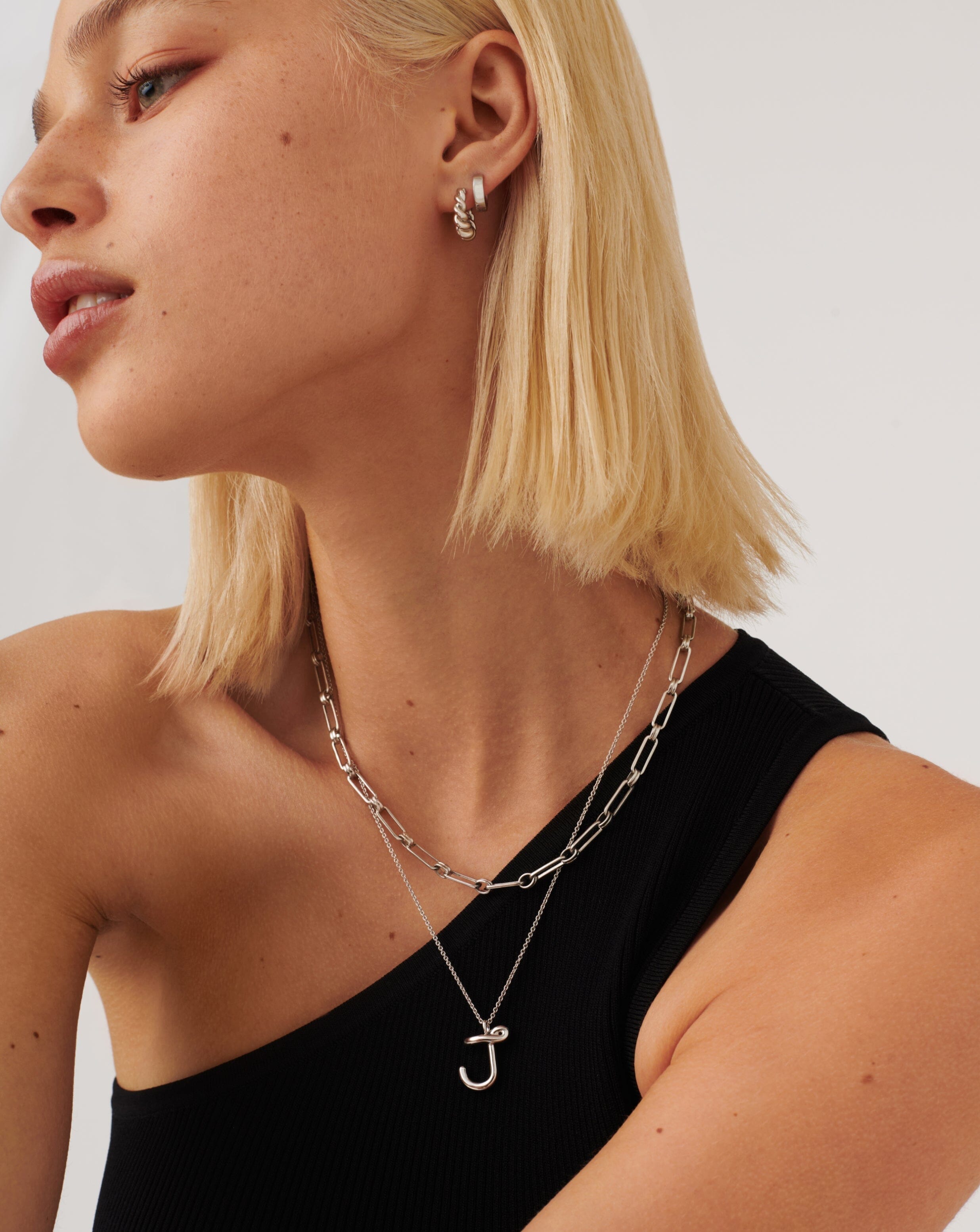 Personalized Sterling Silver Curly Molten Initial Pendant Necklace - Letter J Monogram Jewelry for Women | Perfect Gift for Birthday, Anniversary & Valentine's Day | Everyday Wear & Special Occasions