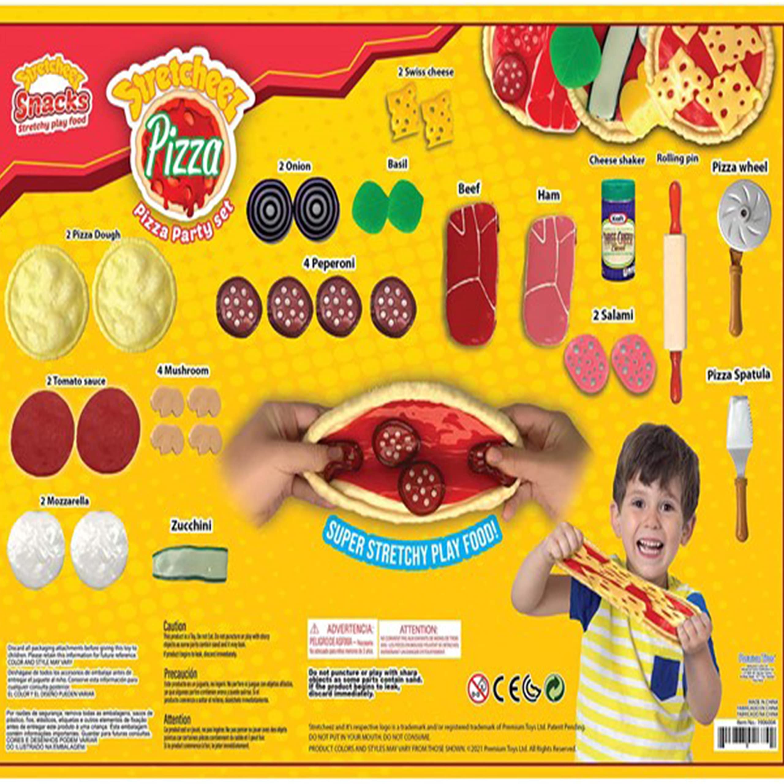 Stretcheez Pizza Party Set - Realistic & Squishy Play Food Toys for Kids - Pretend Play Kitchen Accessories for Toddlers & Preschoolers