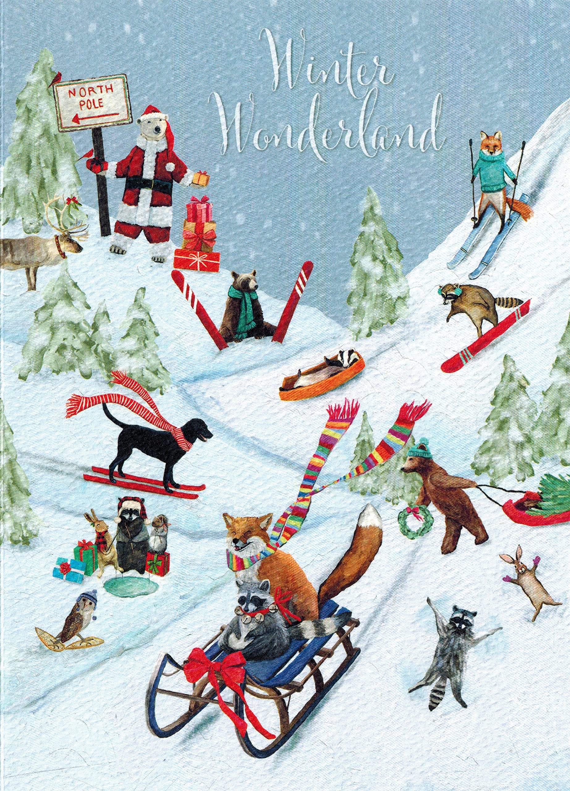 Ski Town Joy Christmas Cards - Box of 8 Holiday Greeting Cards with Envelopes | Perfect for Winter Holiday Wishes, Family & Friends