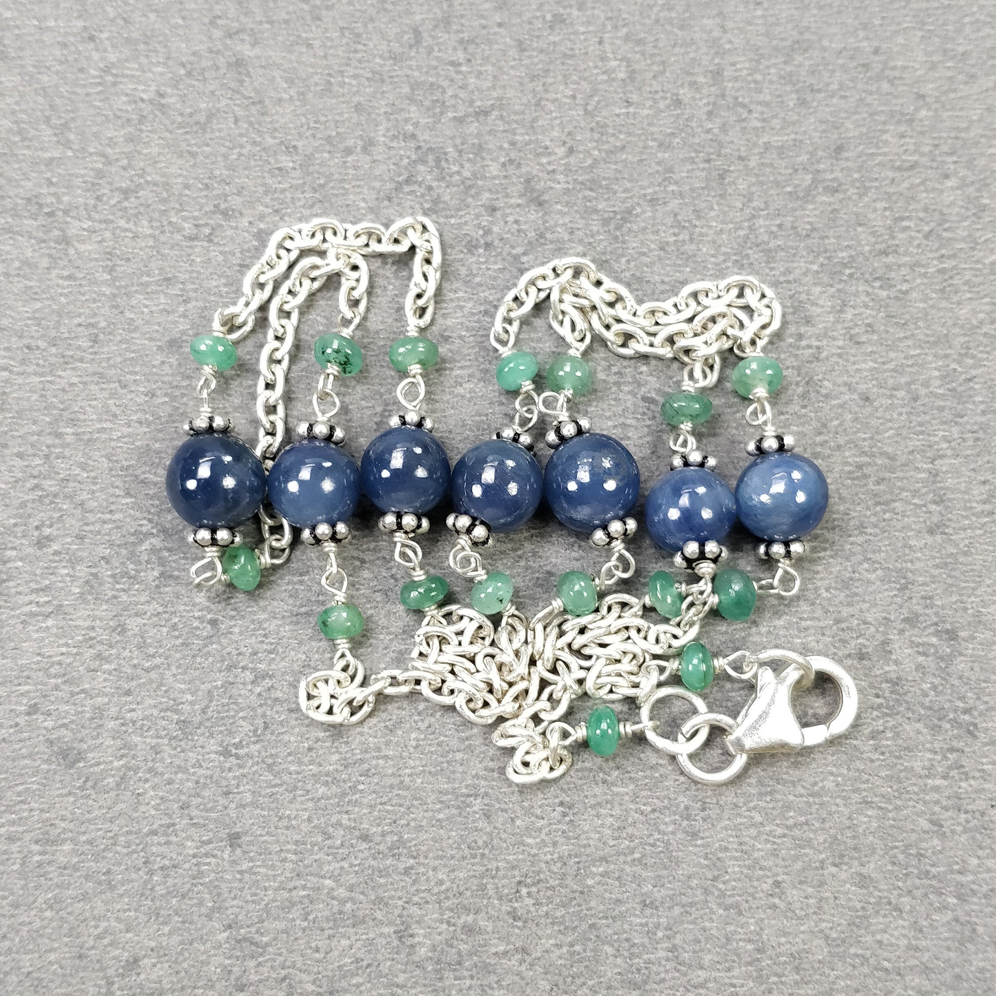 Natural Blue Sapphire & Emerald Beads Necklace - 925 Sterling Silver Chain Jewelry for Women | Elegant Gift for Her, Birthday, Anniversary & Special Occasions | Perfect for Weddings, Parties & Everyday Wear