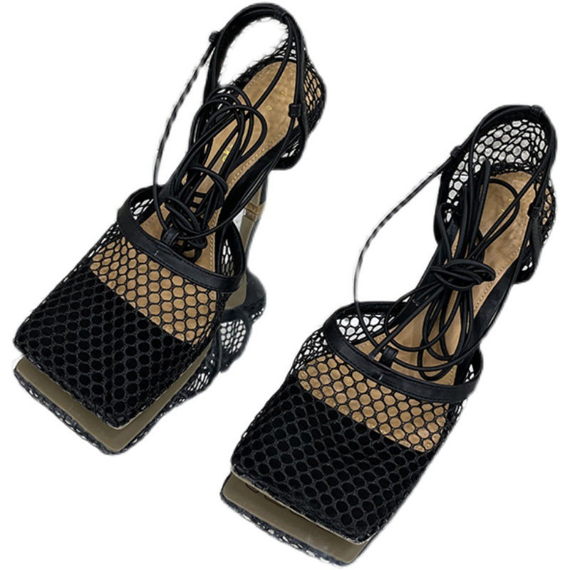 Breathable Mesh Square Toe Lace Up Heels for Women - Comfortable Summer Dress Shoes for Office, Party & Wedding Occasions