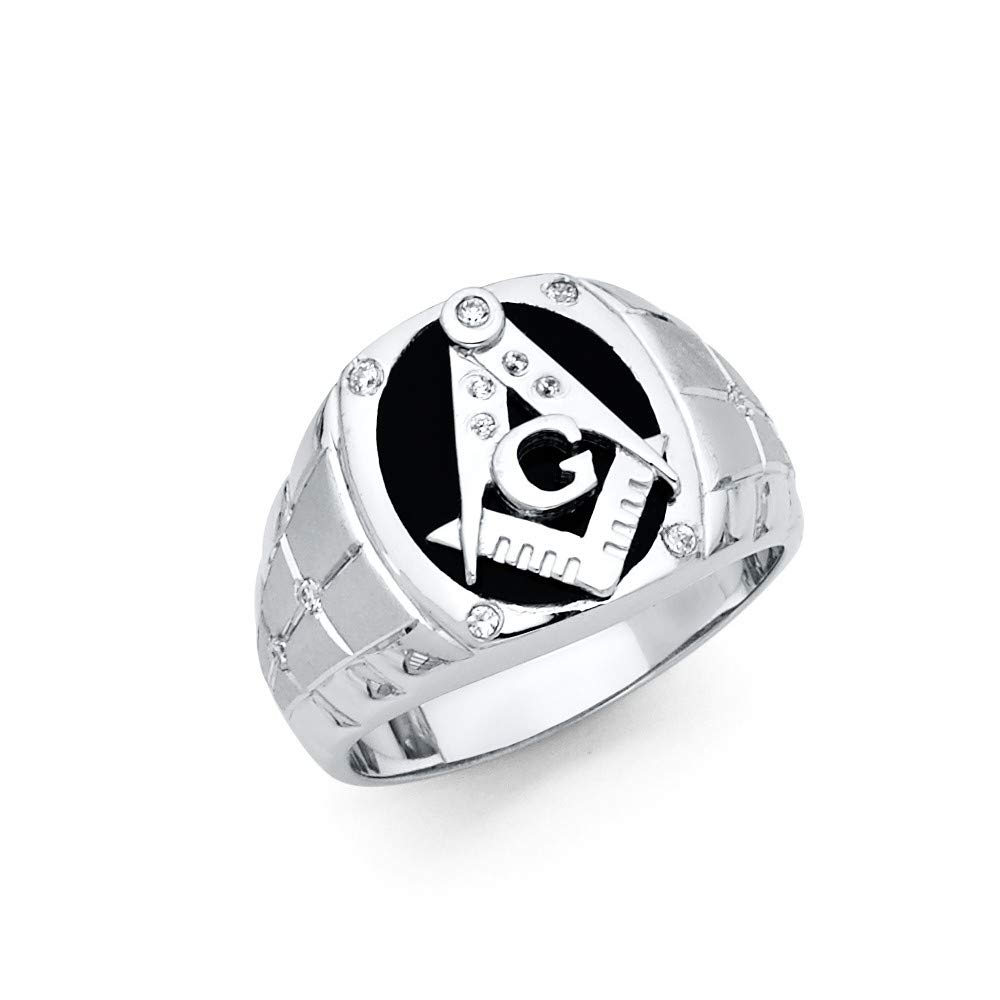 925 Sterling Silver CZ Cubic Zirconia Embossed Masonic Ring for Men - Elegant Anniversary Gift | Perfect for Freemason Events, Weddings & Special Occasions