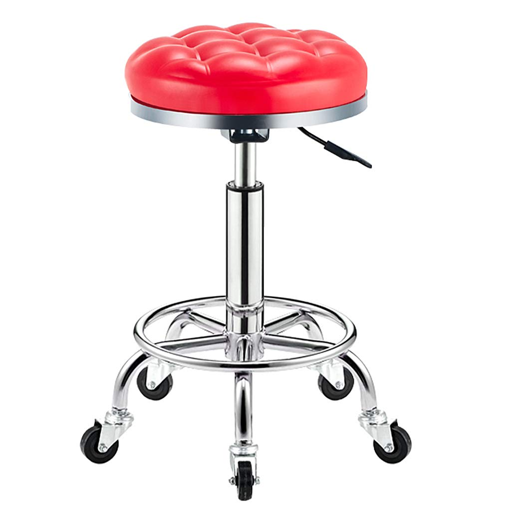 360° Swivel Bar Stool with Adjustable Height - Red Electroplated Metal Frame Rolling Office Chair for Home, Salon & Beauty Parlor Use