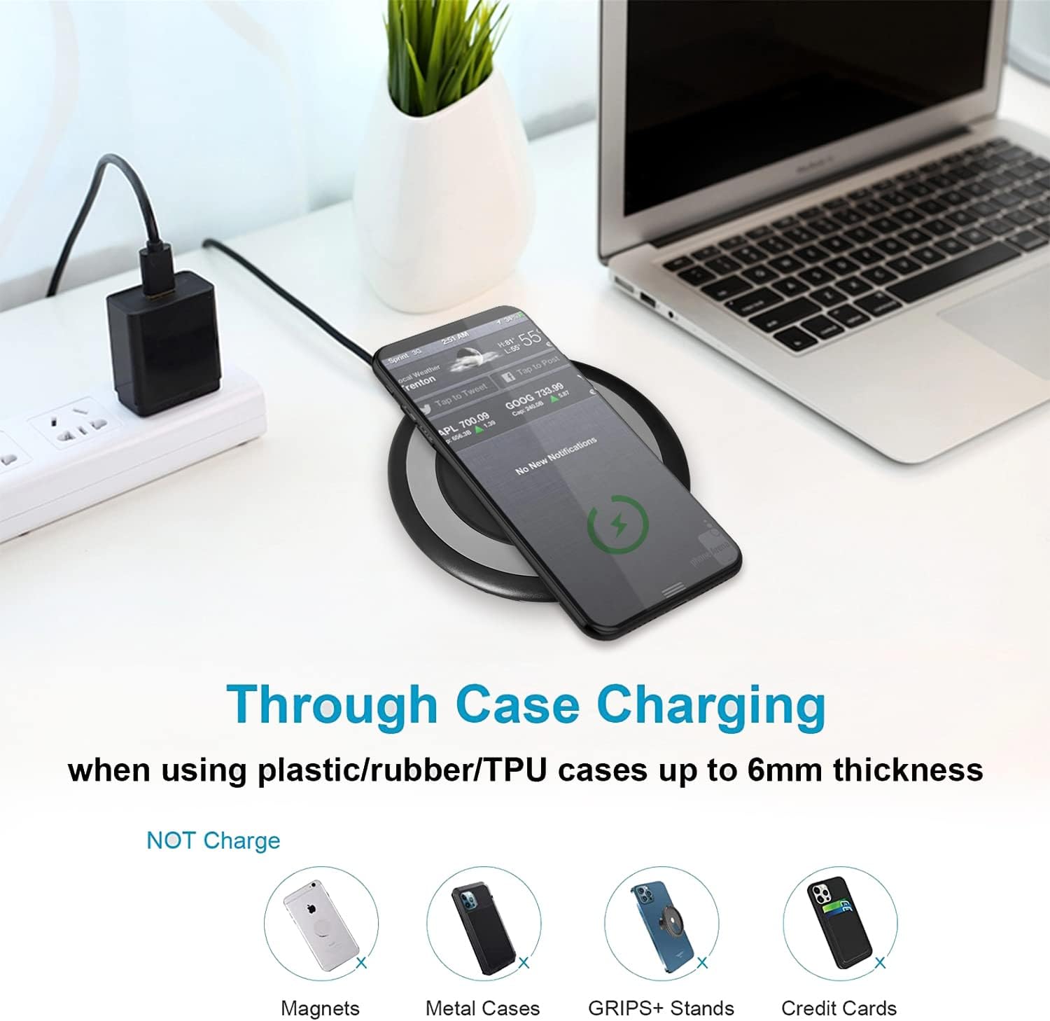 Gorilla Cases 15W Fast Wireless Charging Pad for iPhone 16 Pro Max - Qi Certified Charger for iPhone 16/15/14/13 Series, Samsung Galaxy - Perfect for Home, Office & Car Use