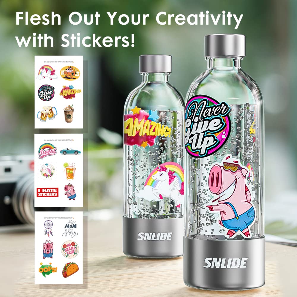 Sparkling Water Maker Machine - SodaStream Alternative with 1L BPA-Free PET Bottle & DIY Stickers | Easy Home Carbonation System for Healthy Drinks | Perfect for Cocktails, Mocktails & Hydration