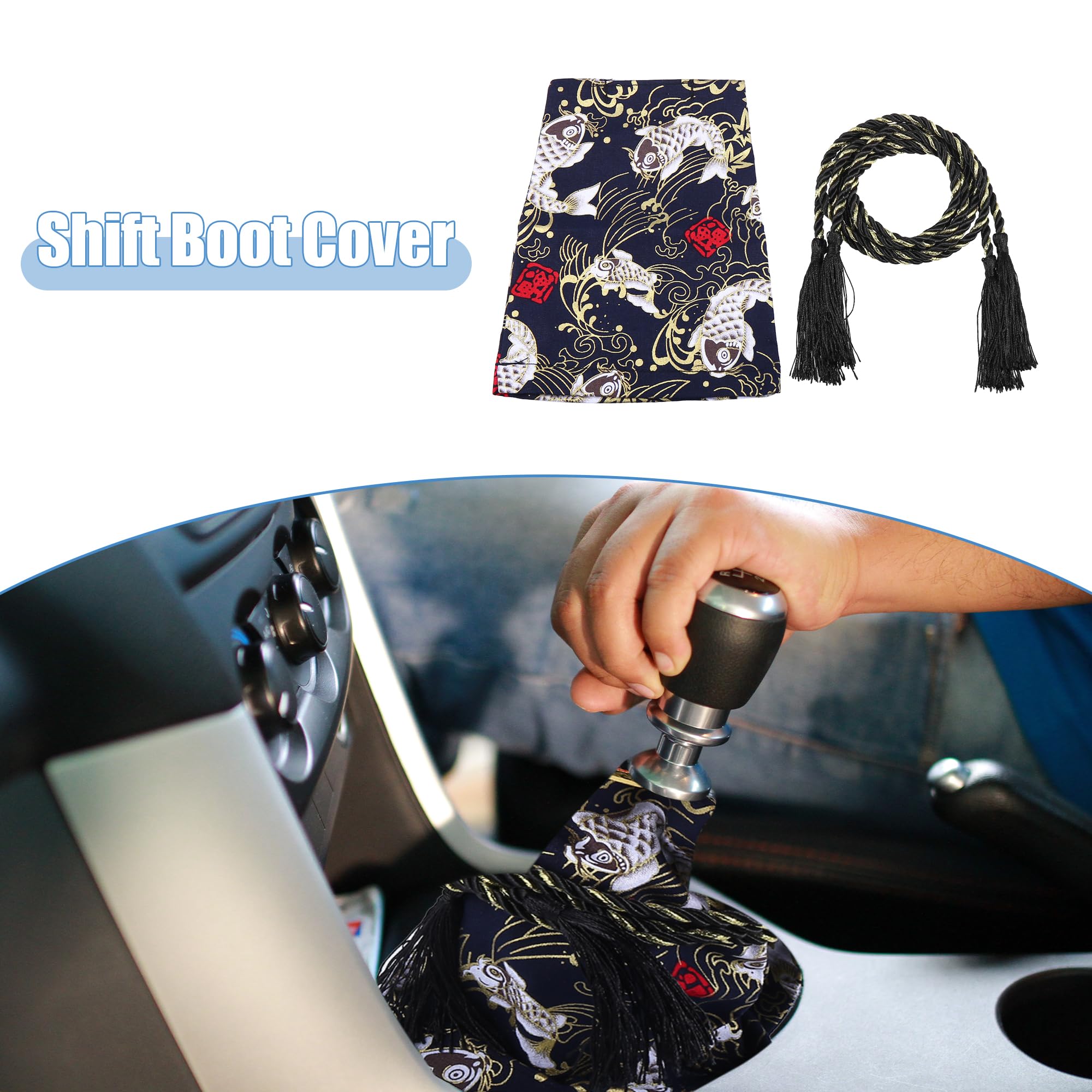 Universal Car Shift Boot Cover - Black Cloth Carp Pattern - Replacement Shifter Knob Cover for Smooth Gear Shifting | Compatible with Most Vehicles | Perfect for Daily Driving & Car Interior Upgrade