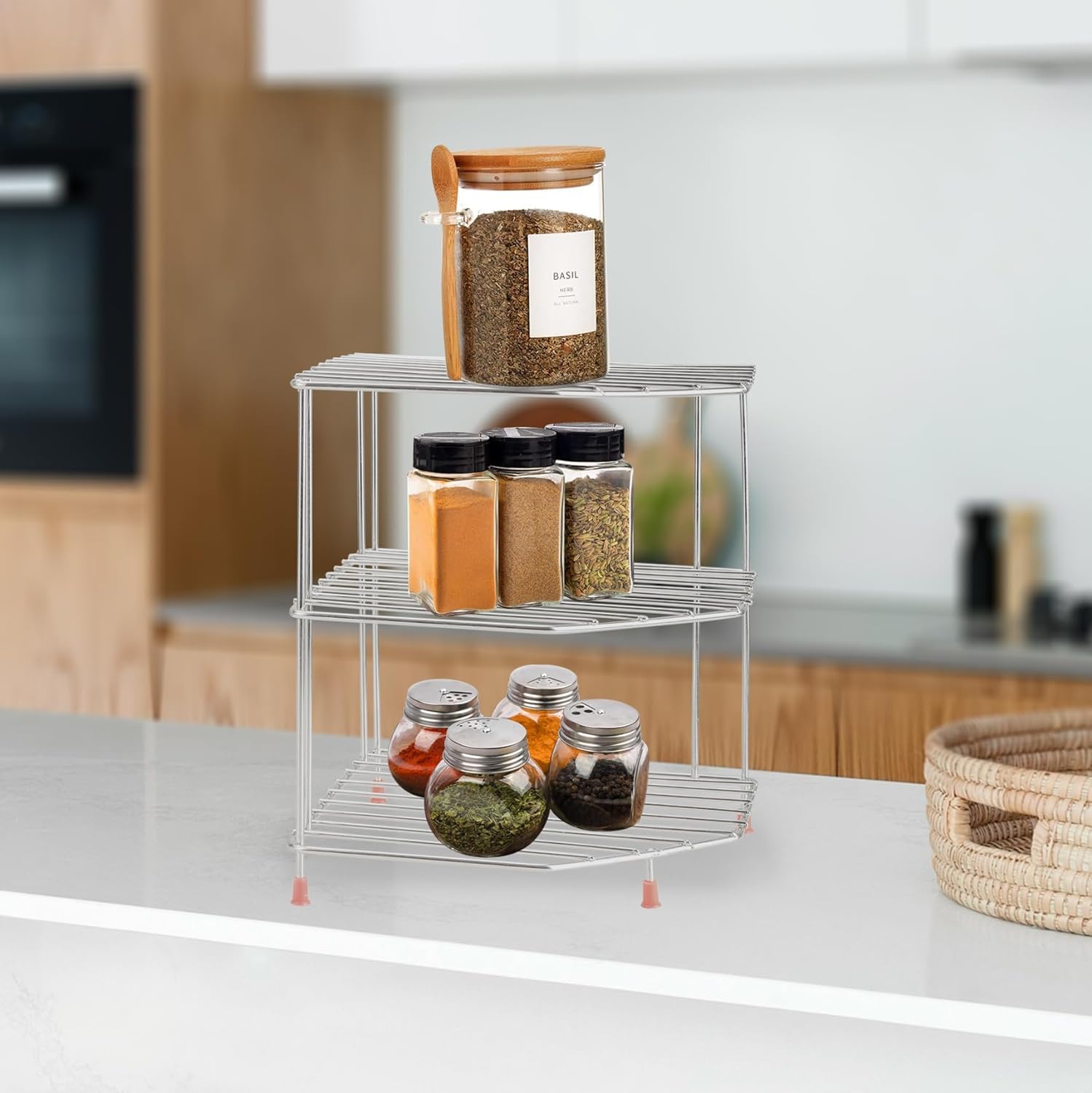 Stainless Steel Expandable Corner Shelf for Kitchen - Countertop Organizer for Plates, Bowls & Dishes - Space Saving Kitchen Storage Rack - Perfect for Small Kitchens, Apartments & Dorm Rooms