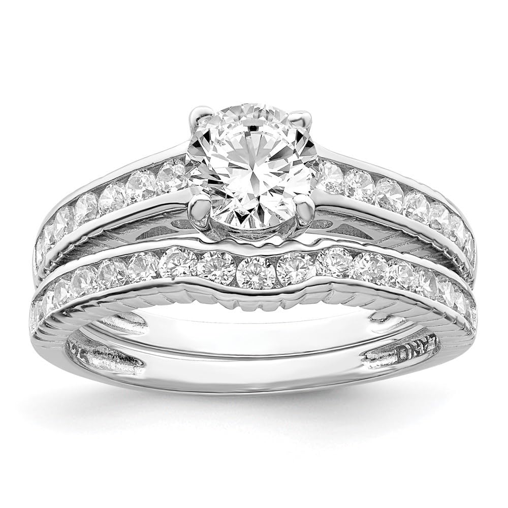 Diamond2Deal 925 Sterling Silver Rhodium Plated Cubic Zirconia Wedding Ring for Women - Elegant Bridal Band, Anniversary Gift, Promise Ring for Engagement & Special Occasions