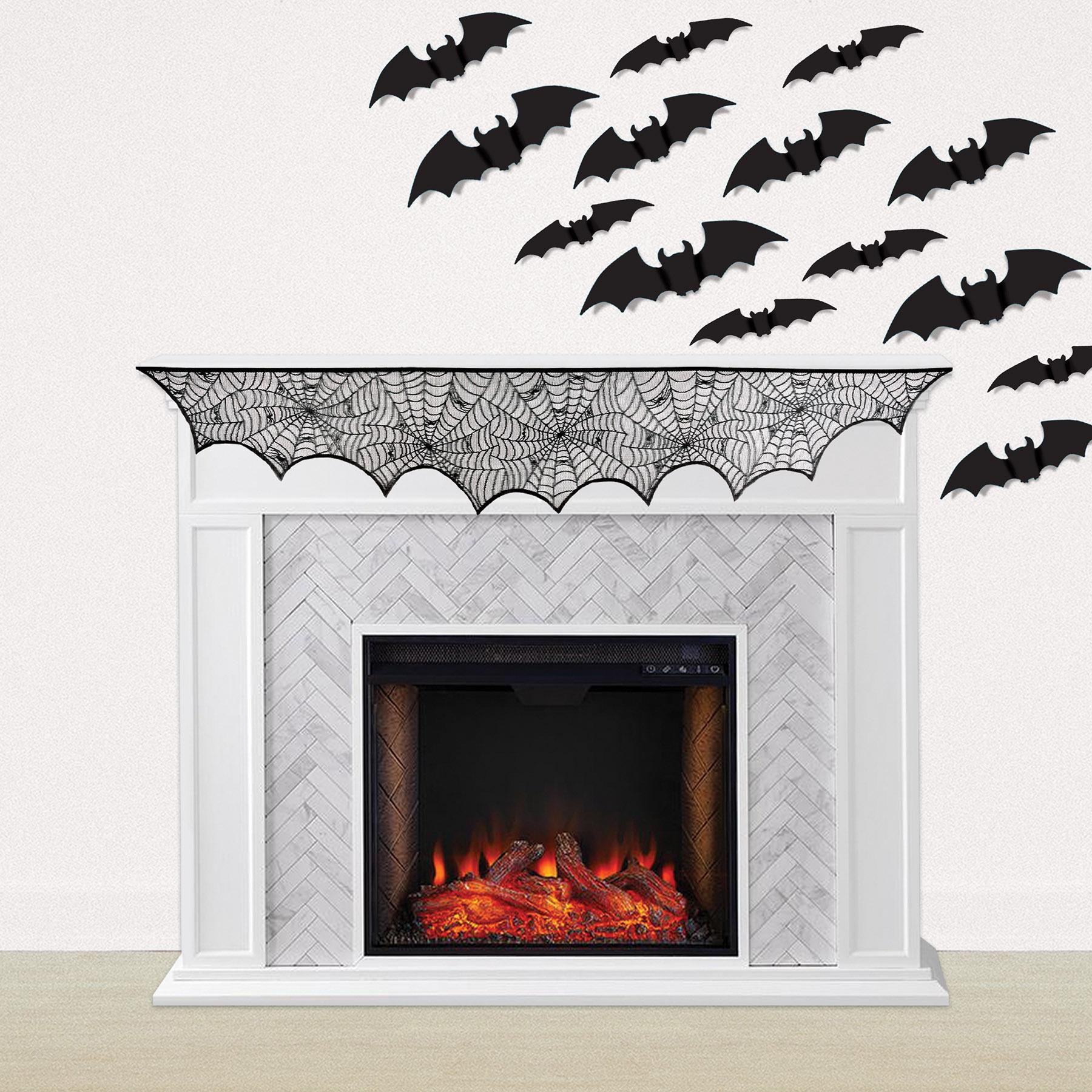 12 Pack Halloween Spider Web Mantel Scarf Decorations - Spooky Fireplace Drape for Halloween Party, Home & Outdoor Decor