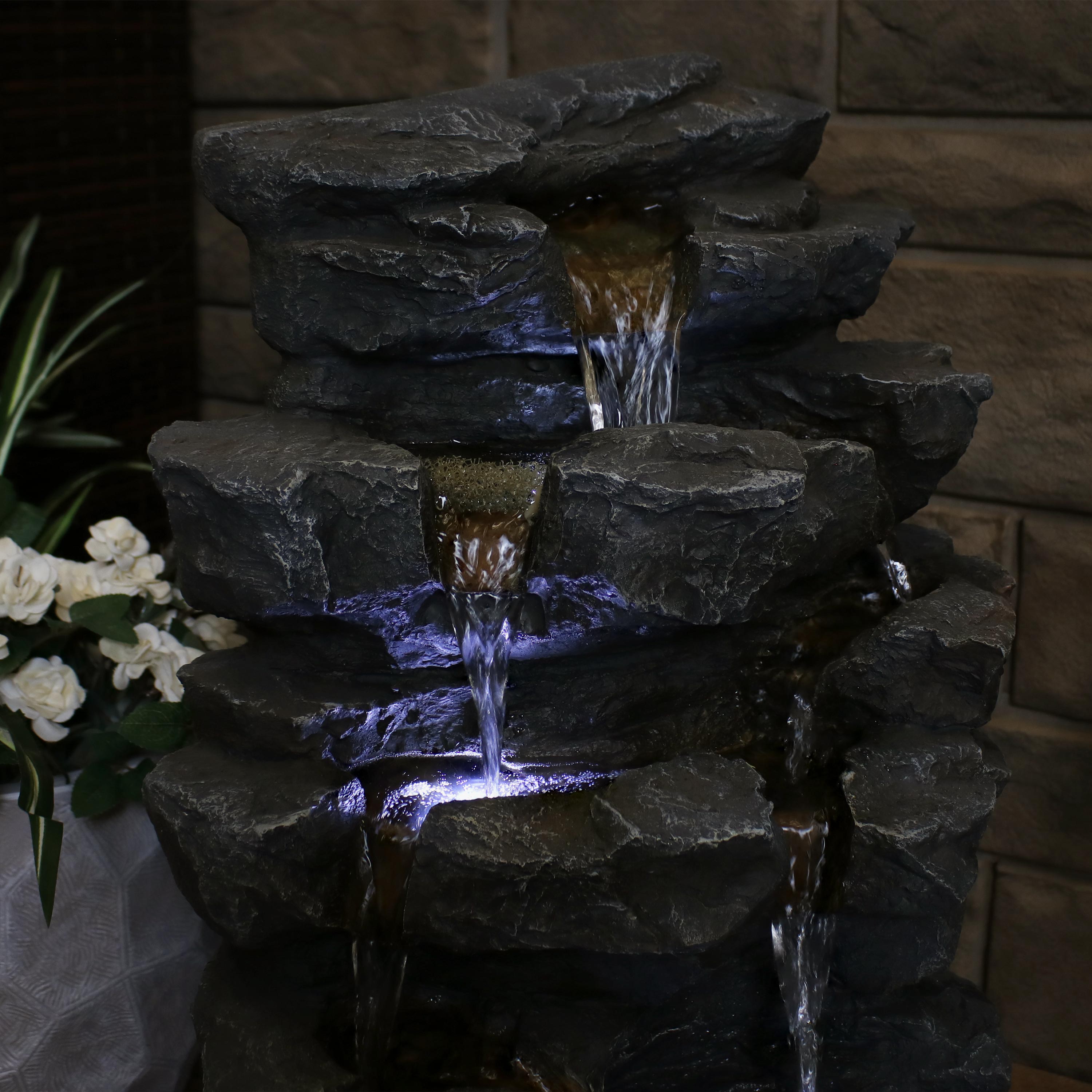 Sunnydaze Grotto Falls Outdoor Water Fountain with LED Lights - 24 Inch Tall Relaxing Garden Fountain for Patio, Yard, and Backyard Decor