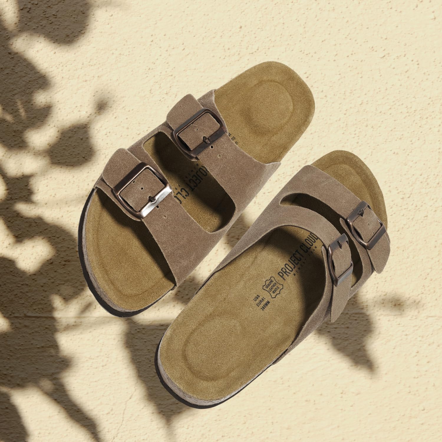 Premium Genuine Leather Men's Sandals with Memory Foam & Cork Footbed - Comfortable Non-Slip Flip Flops with Adjustable Straps - Ideal for Beach, Pool, Travel & Casual Wear (Arizona Style)