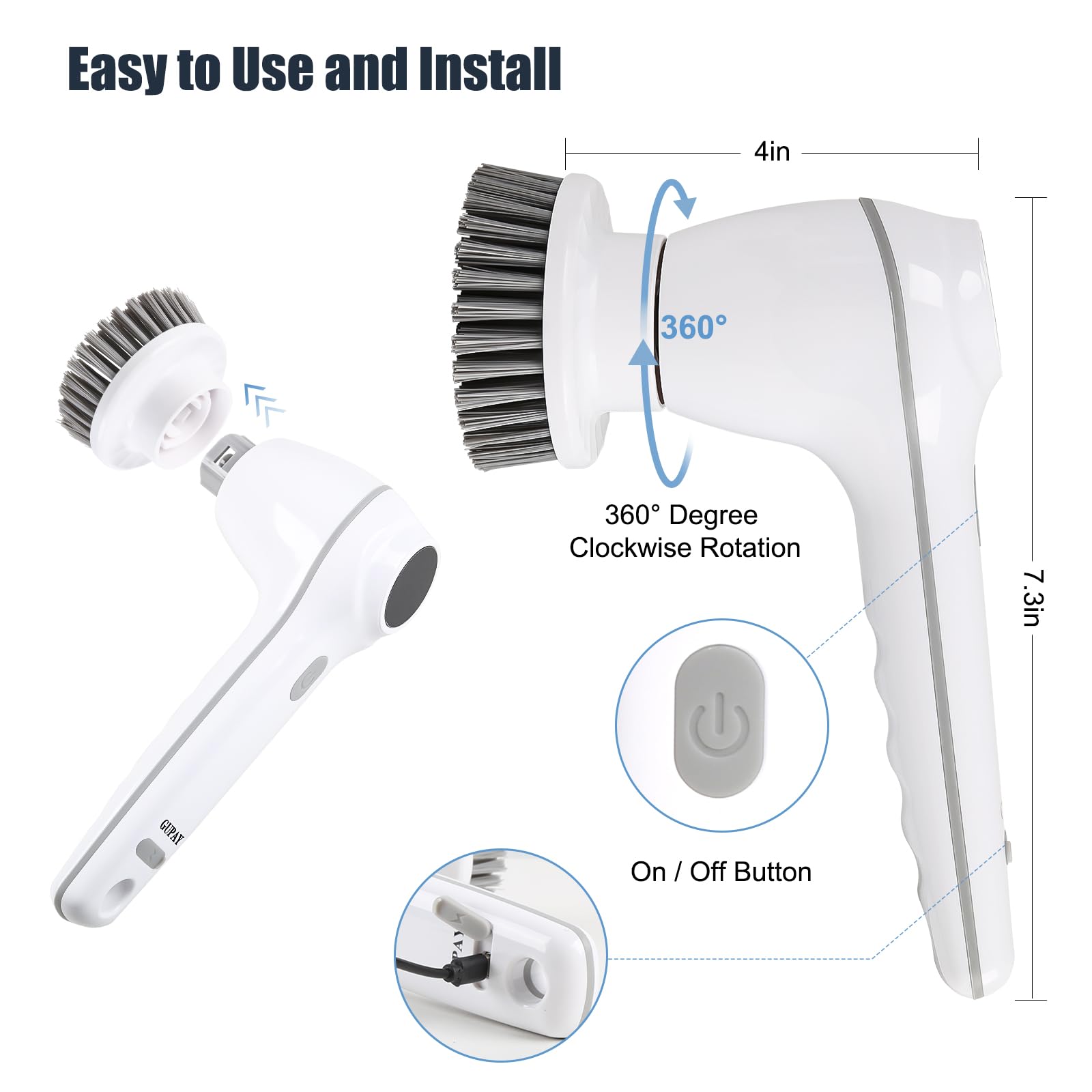 Cordless Electric Spin Scrubber with 6 Replaceable Heads & Battery Display - Powerful Shower, Bathroom, Sink & Window Cleaning Brush - Ideal for Tile Grout, Bathtub, Glass & Hard-to-Reach Areas