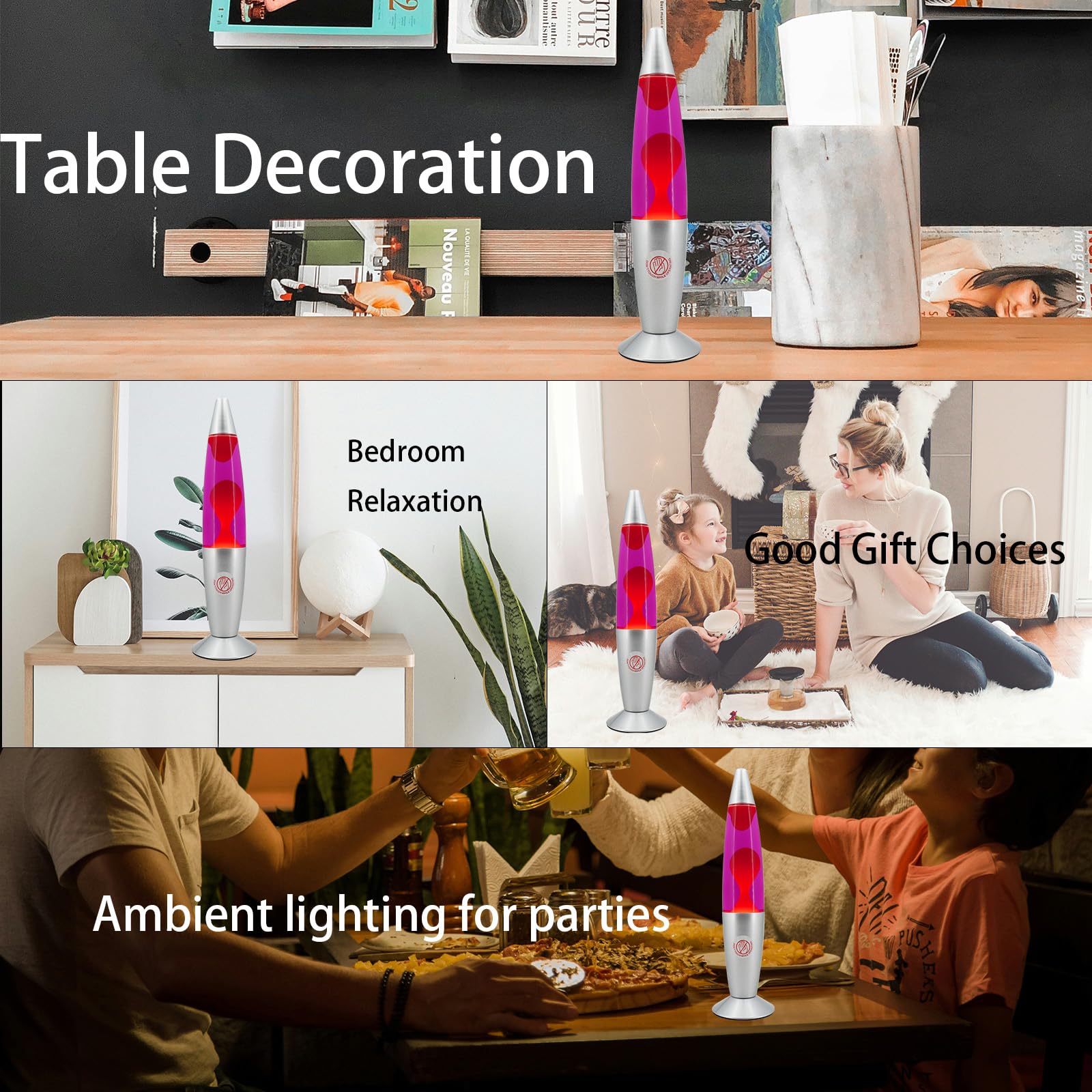 13IN Red Magma Lamp with Purple Liquid & Red Wax - Liquid Motion Night Light for Home Decor, Bedroom, Office, Camp - Perfect Gift for Adults, Girls & Boys (Silver) | Creates Relaxing Ambiance for Meditation, Study & Romantic Settings