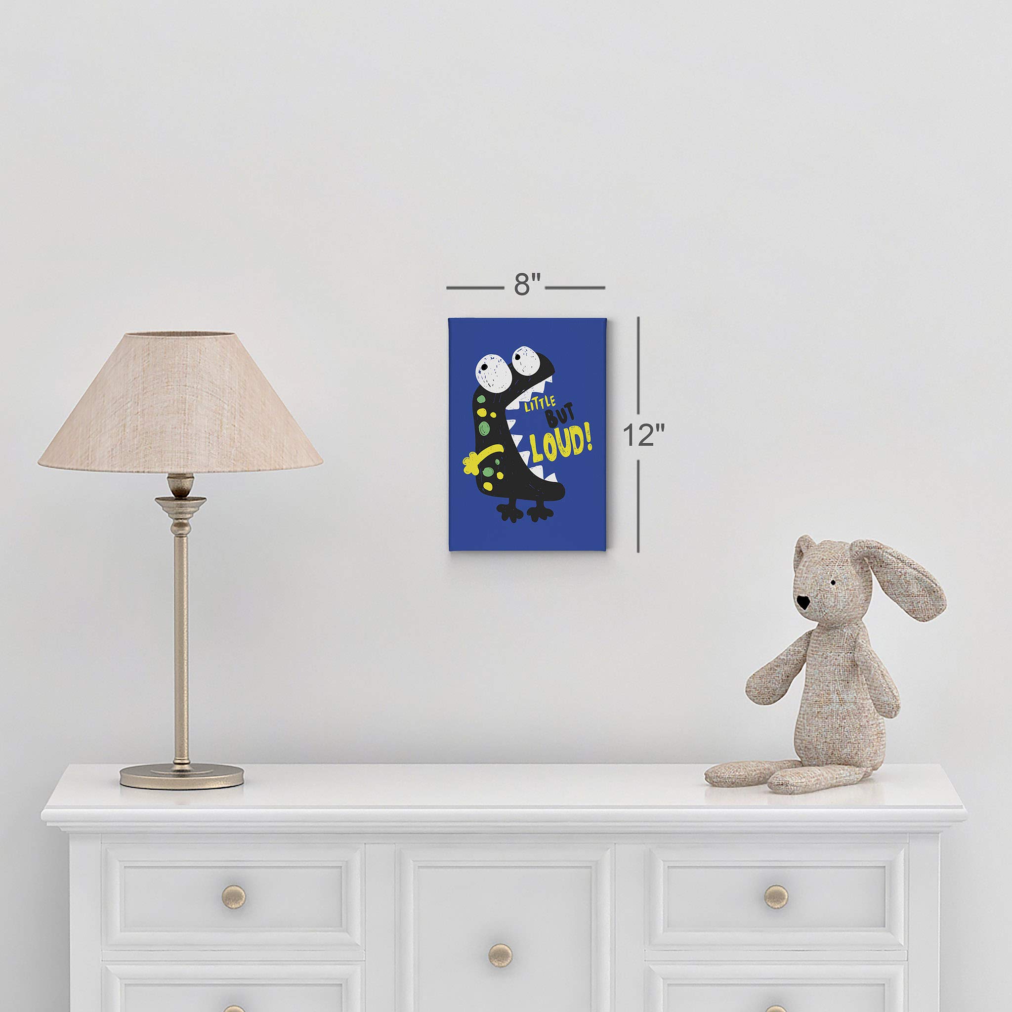 Smile Art Design Cute Little Bur Loud Monster Canvas Wall Art - Blue Background Ready to Hang Nursery Decor, Boys Room Decor, Baby Room Wall Art - 36x24 Inches Made in USA | Perfect for Kids Bedroom, Playroom & Nursery Wall Decoration