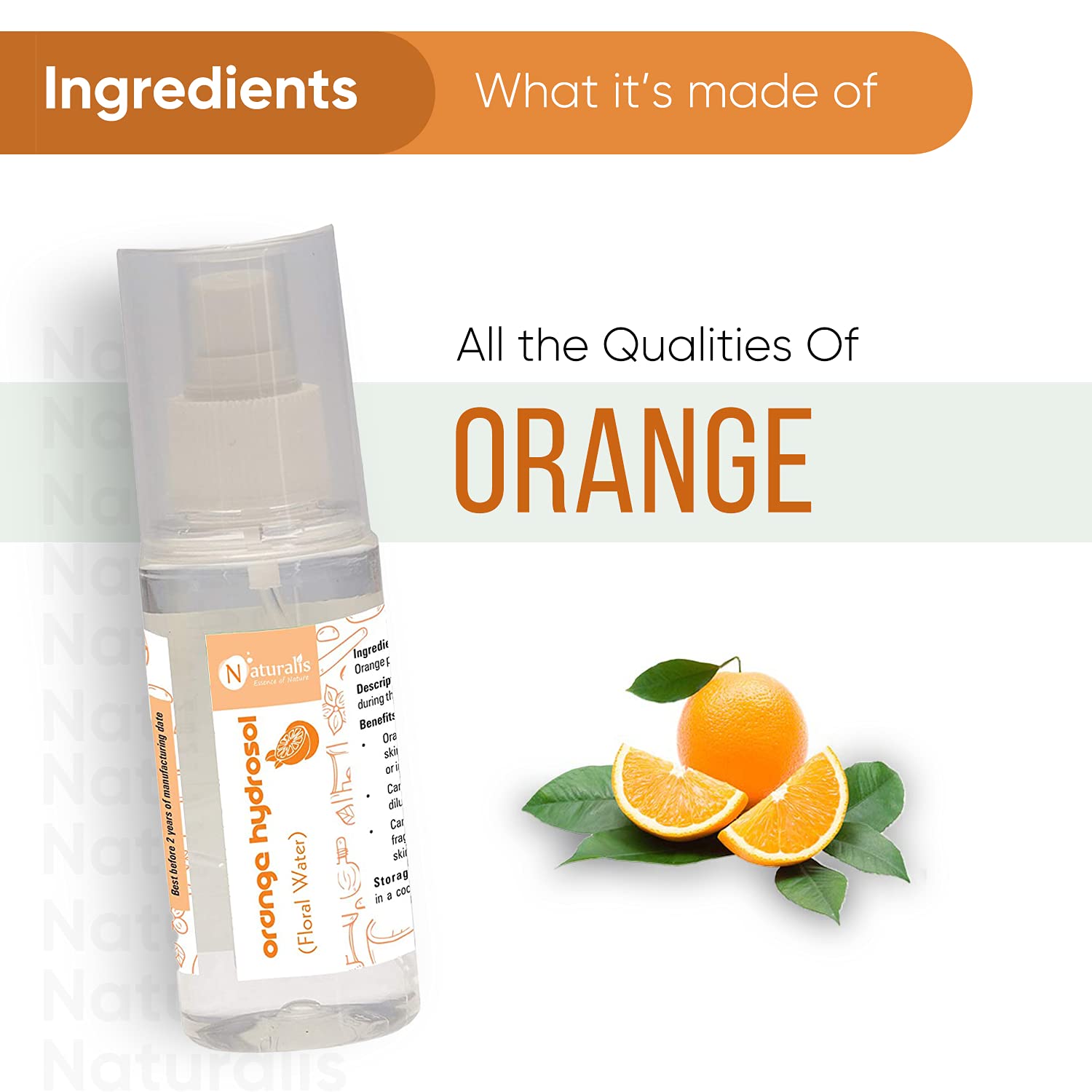 Naturalis Essence of Nature Orange Water Hydrosol Mist Spray - Organic Facial & Body Toner for Skin Hydration, Aromatherapy & Makeup Setting | Perfect for Daily Skincare, Yoga & Travel