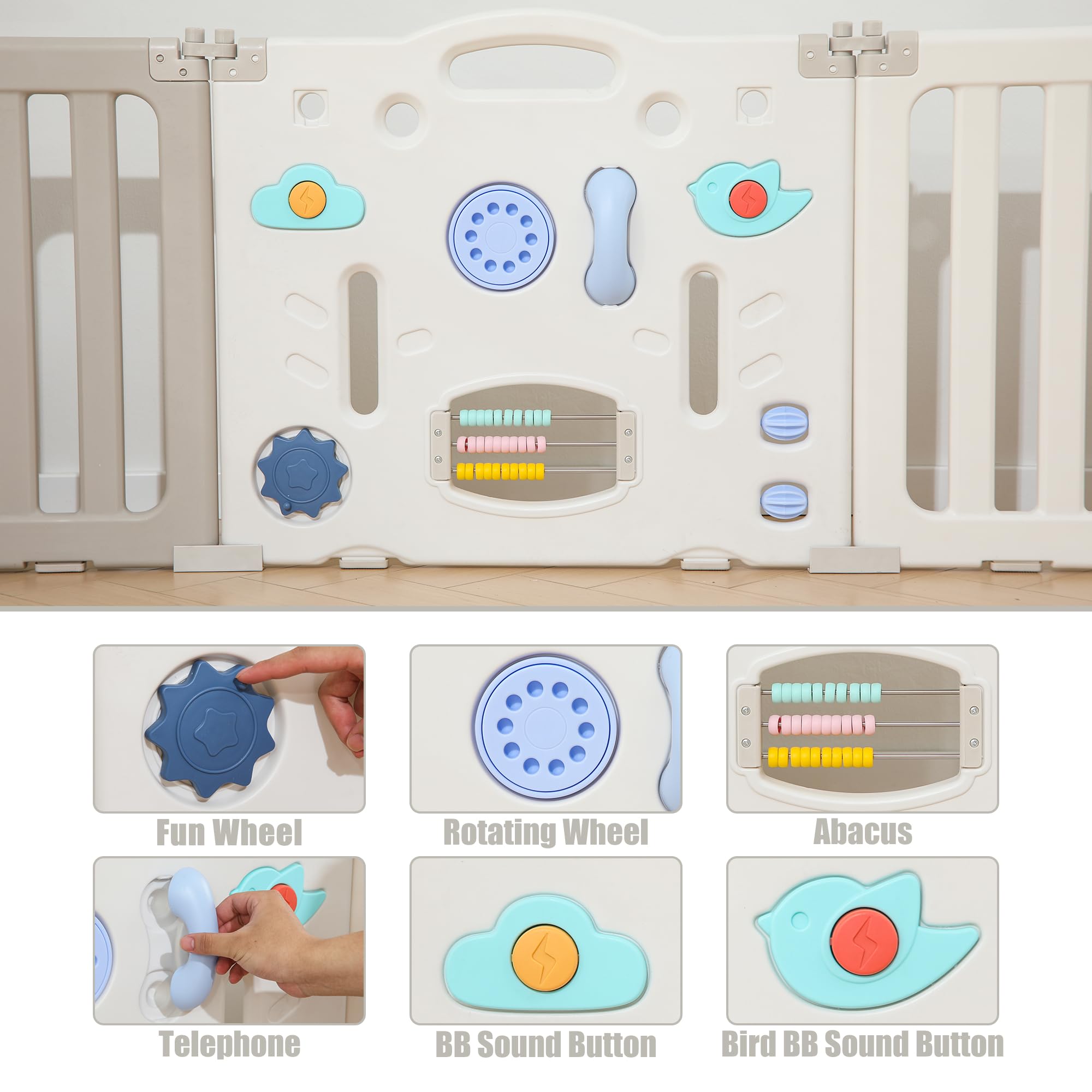 **Extra Large Baby Playpen - 14 Panels Foldable Play Yard for Babies & Toddlers, Adjustable Portable Baby Fence & Gate, Grey | Perfect for Indoor Playrooms, Outdoor Backyards & Travel**