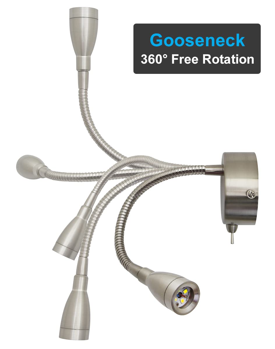Long Life Lamp LED Bedside Reading Light - Wall Mounted, Flexible Arm, Brushed Chrome, 3000k Warm White, H3049 - Perfect for Nighttime Reading and Relaxation