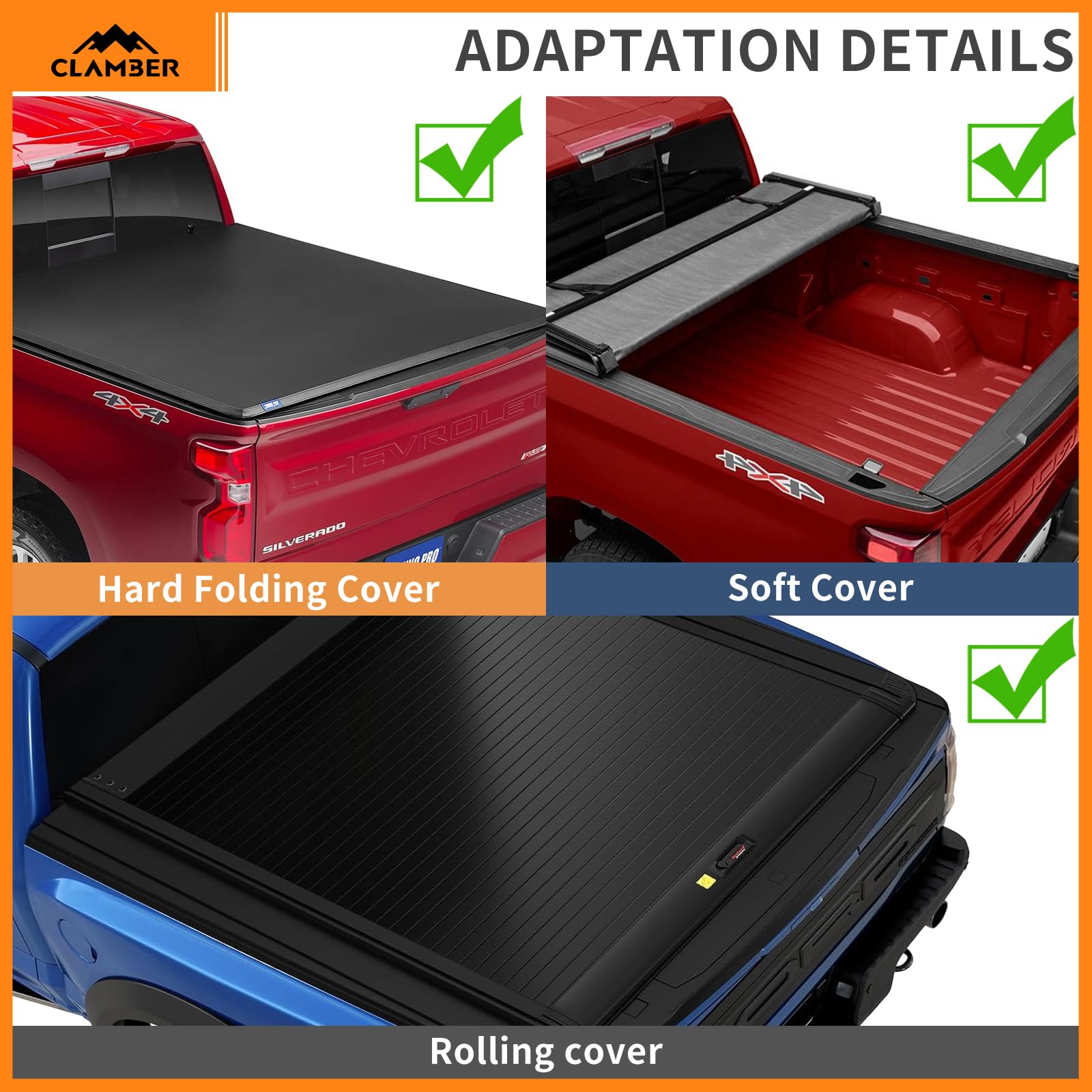 CLAMBER Adjustable Roll Bar for Full-Size Pickup Trucks - Sport Bar Chase Rack with LED Brake Lights - Compatible with Ford F-150, Chevy Silverado, GMC Sierra, Ram 1500, Nissan Titan XD, Toyota Tundra - Perfect for Off-Roading & Truck Bed Organization