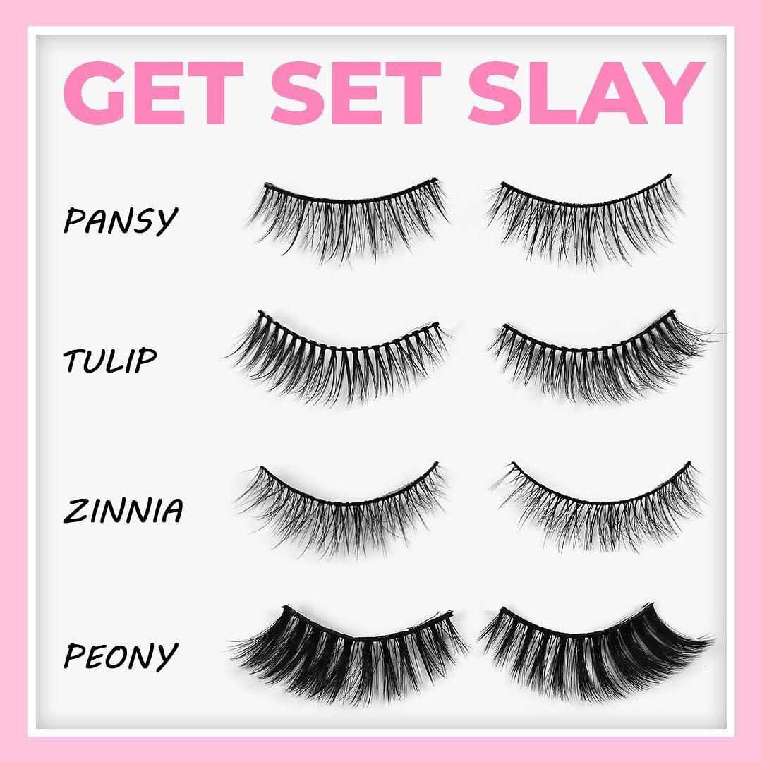 Meow Lashes 4-Pair Lash Book - Luxurious Faux Mink Eyelashes Set D (Pansy, Peony, Zinnia, Tulip) - Reusable False Lashes for Daily Wear, Parties & Special Occasions