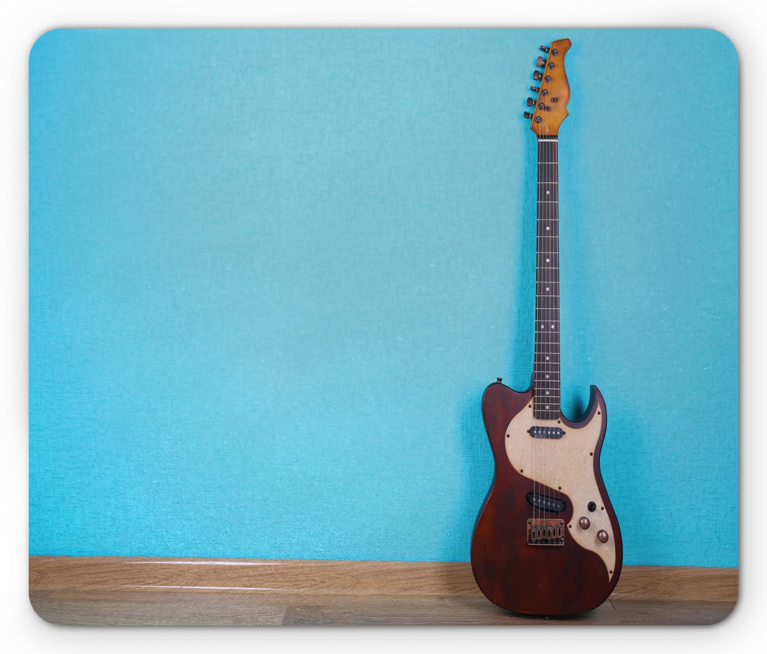 Ambesonne Guitar Mouse Pad - Non-Slip Rubber Mousepad with Retro Rock Band Electric Guitar Design, Standard Size Rectangle Desk Mat in Aqua Umber | Perfect for Office, Gaming & Music Lovers Workspace