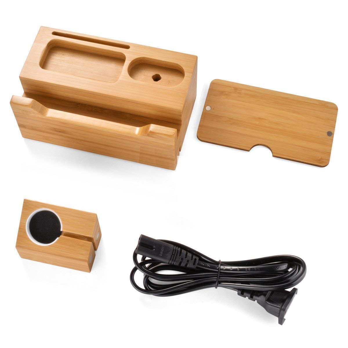 Bamboo 3-Port USB Charging Station Dock - Fast Charger Hub for iPhone 13/12/11 Pro Max/XS/X/8 Plus, Apple Watch Series 2/3/4 (38mm & 42mm), AirPods & Samsung Phones - Perfect for Home Office Desk Organization & Multi-Device Charging