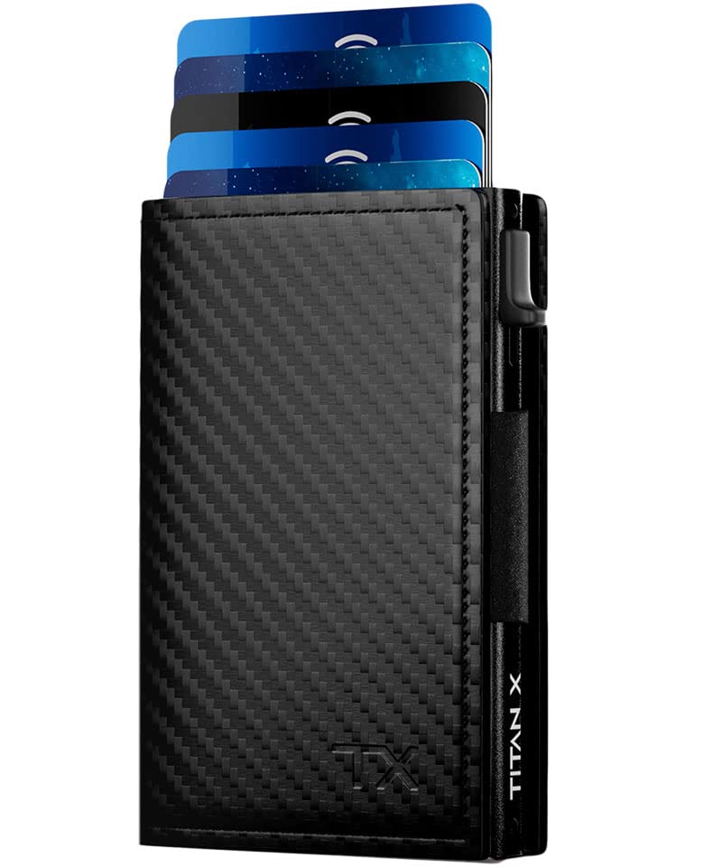 TITAN X Trifold Wallet for Men - Slim RFID Blocking Leather & Metal Minimalist Wallet with Carbon Fiber Design - Perfect for Front Pocket, Travel & Everyday Use - Includes Gift Box