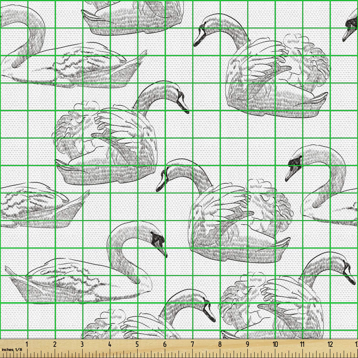 Ambesonne Swan Fabric by The Yard - Elegant Sketch Art Pattern of Swimming Waterfowls, Black & White Decorative Upholstery Fabric for Sofa, Curtains & Home Decor (10 Yards) | Perfect for Living Room, Bedroom & DIY Craft Projects