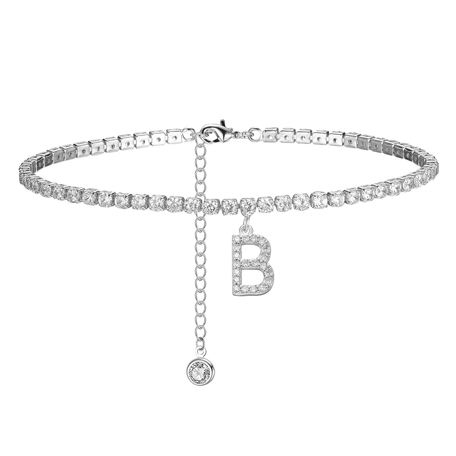 LNIEER Initial Ankle Bracelets for Women - White Gold Plated Dainty Tennis Chain CZ Letter Anklets, Summer Jewelry Gifts for Women & Teen Girls - Perfect for Beach, Vacation & Everyday Wear