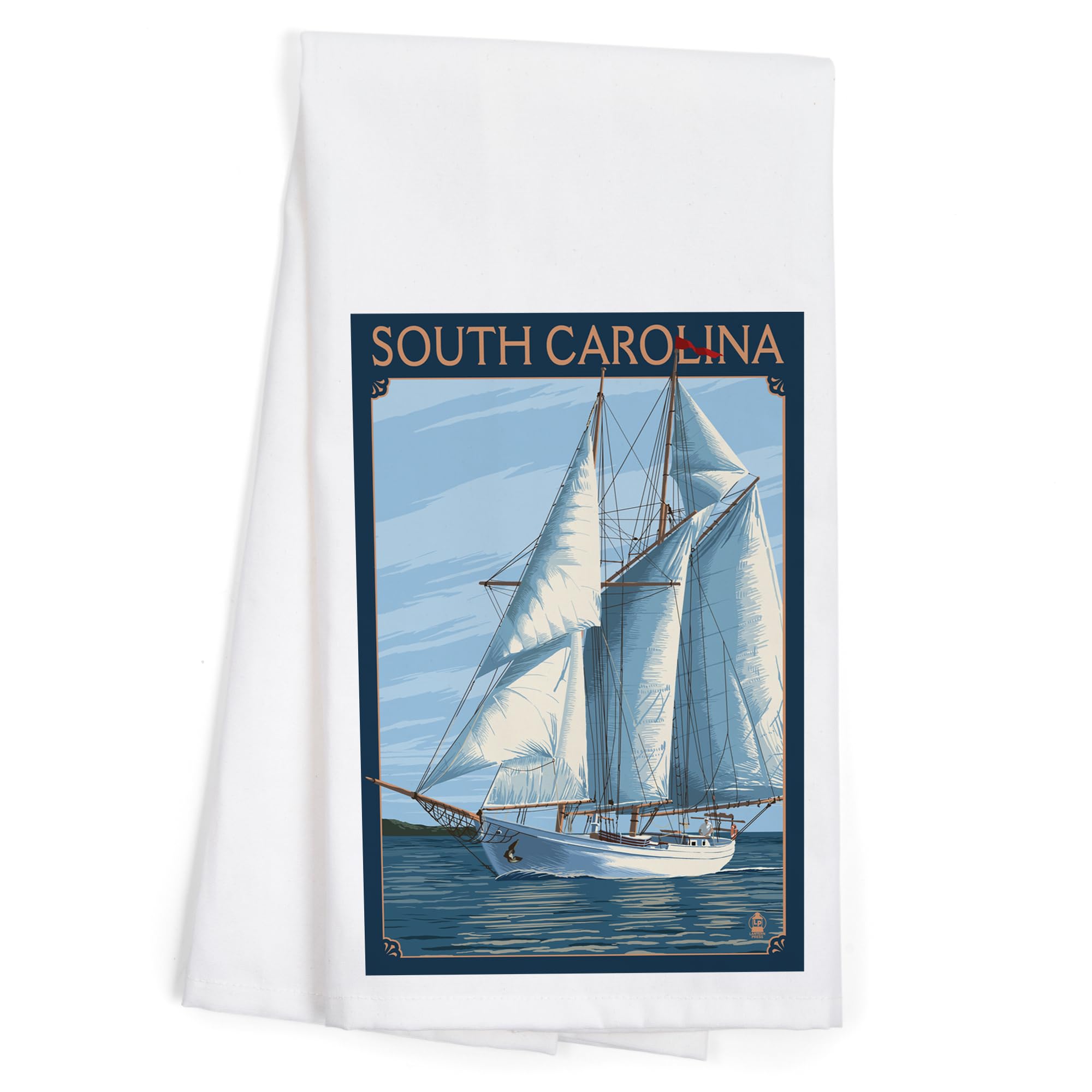 Lantern Press South Carolina Schooner Sailboat Cotton Tea Towel - 100% Cotton Decorative Hand Towel for Kitchen, Bathroom & Home Decor - Perfect for Dish Drying, Gift Giving & Coastal Themed Decor
